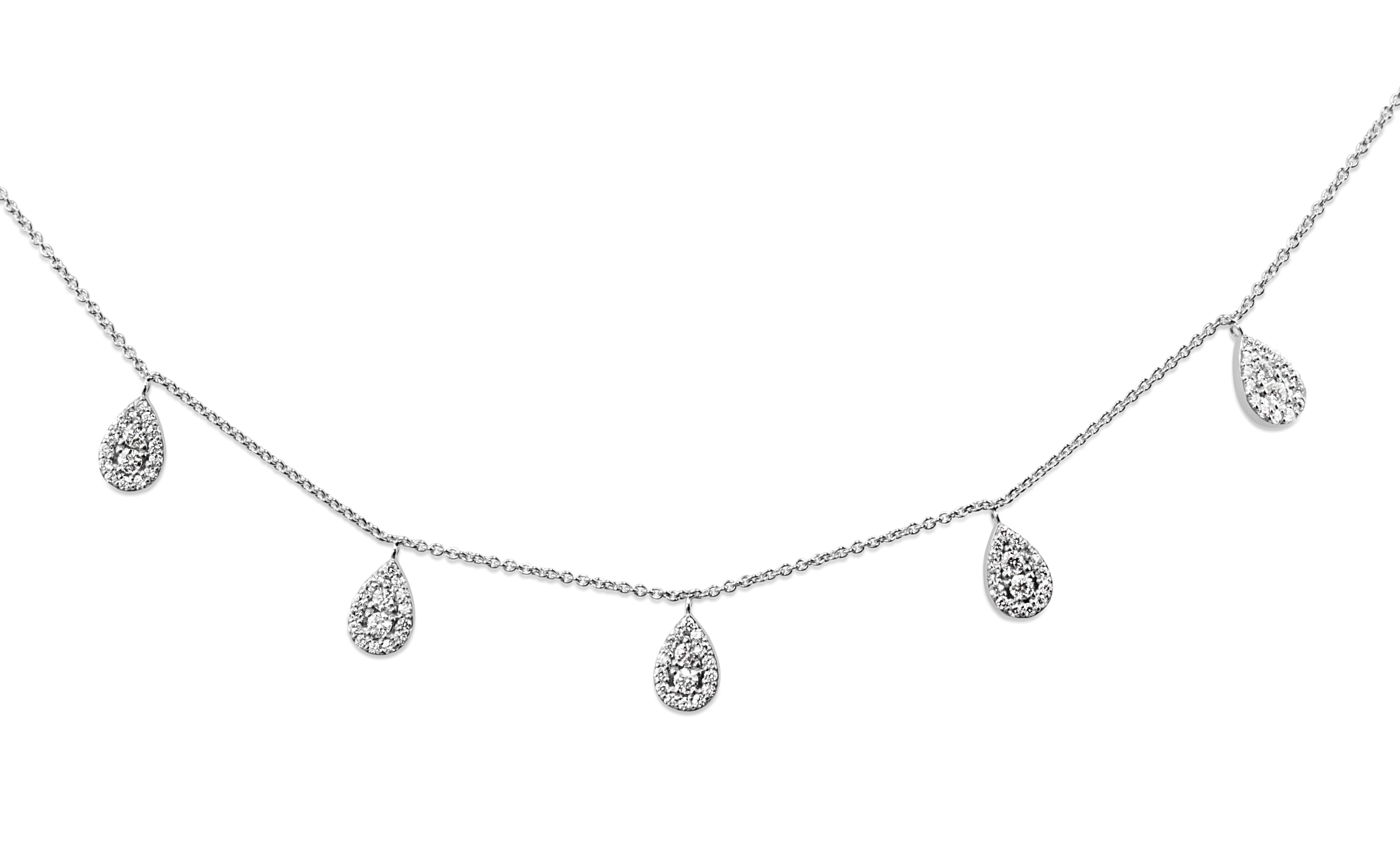 9ct White Gold Diamond Teardrop Cluster Necklace