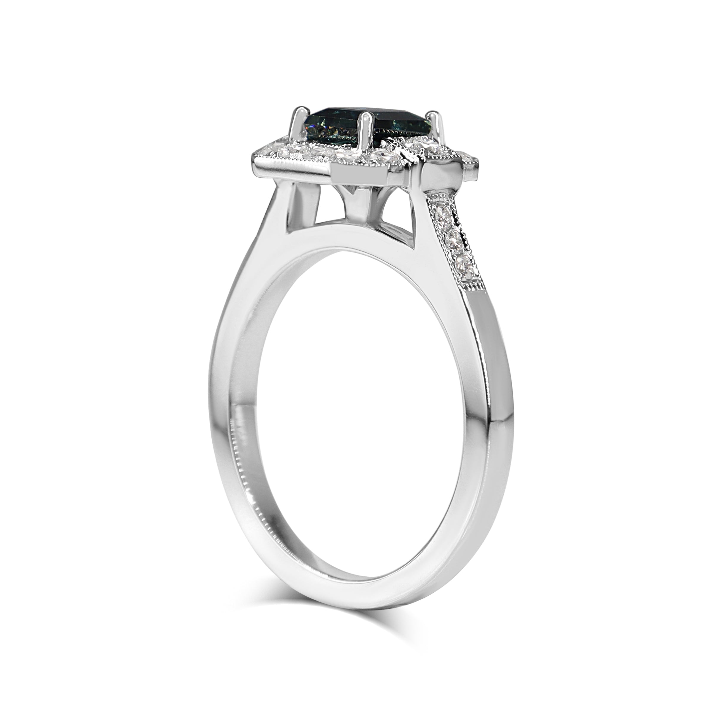 18ct White Gold Sapphire and Diamond Art Deco Style Halo Ring