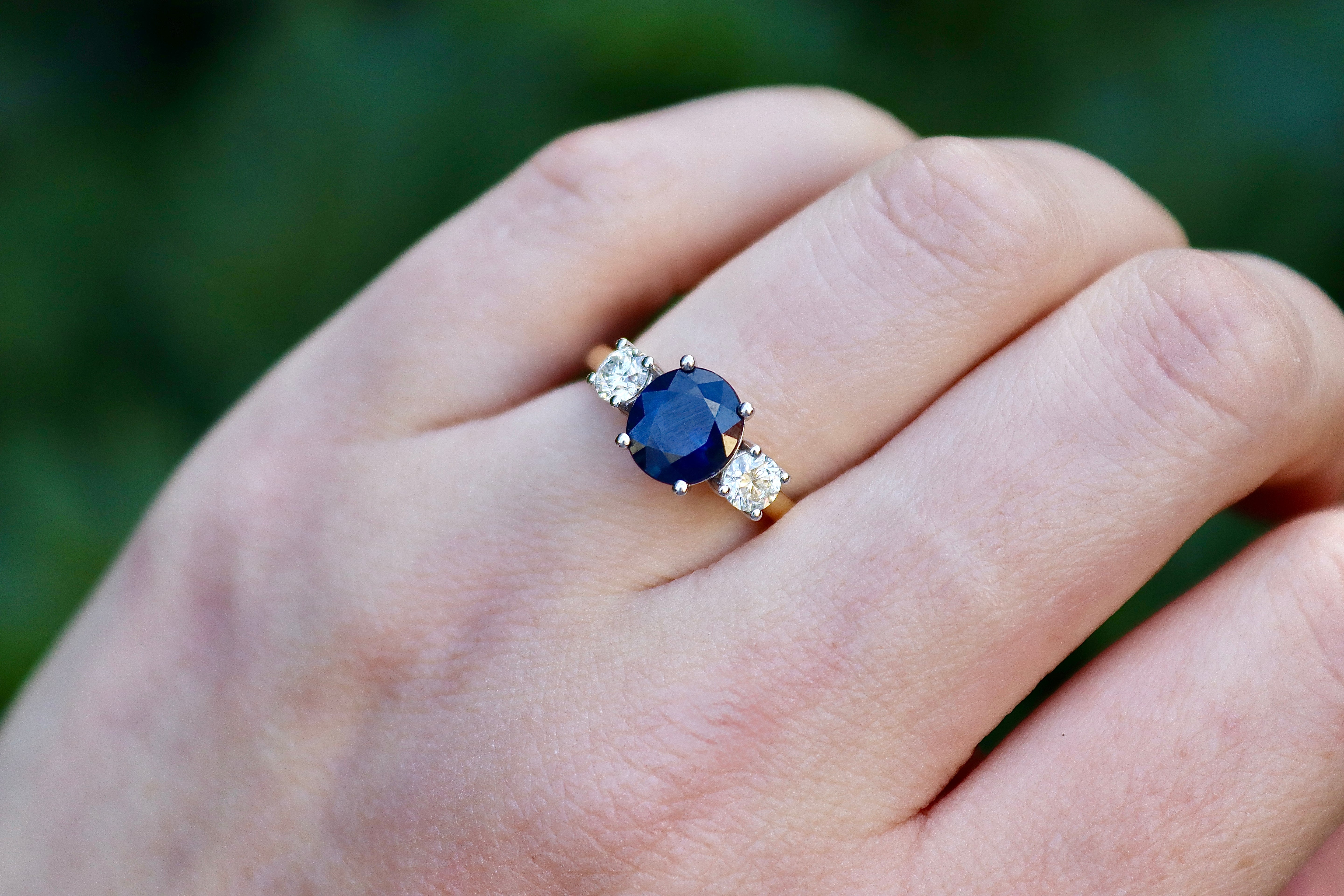 18ct Yellow and White Gold Sapphire and Diamond 3 Stone Ring