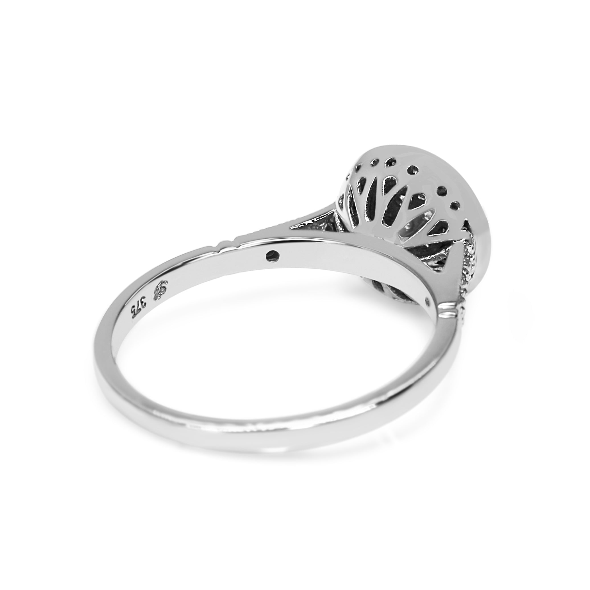 9ct White Gold Diamond Cluster and Sapphire Halo Deco Style Ring