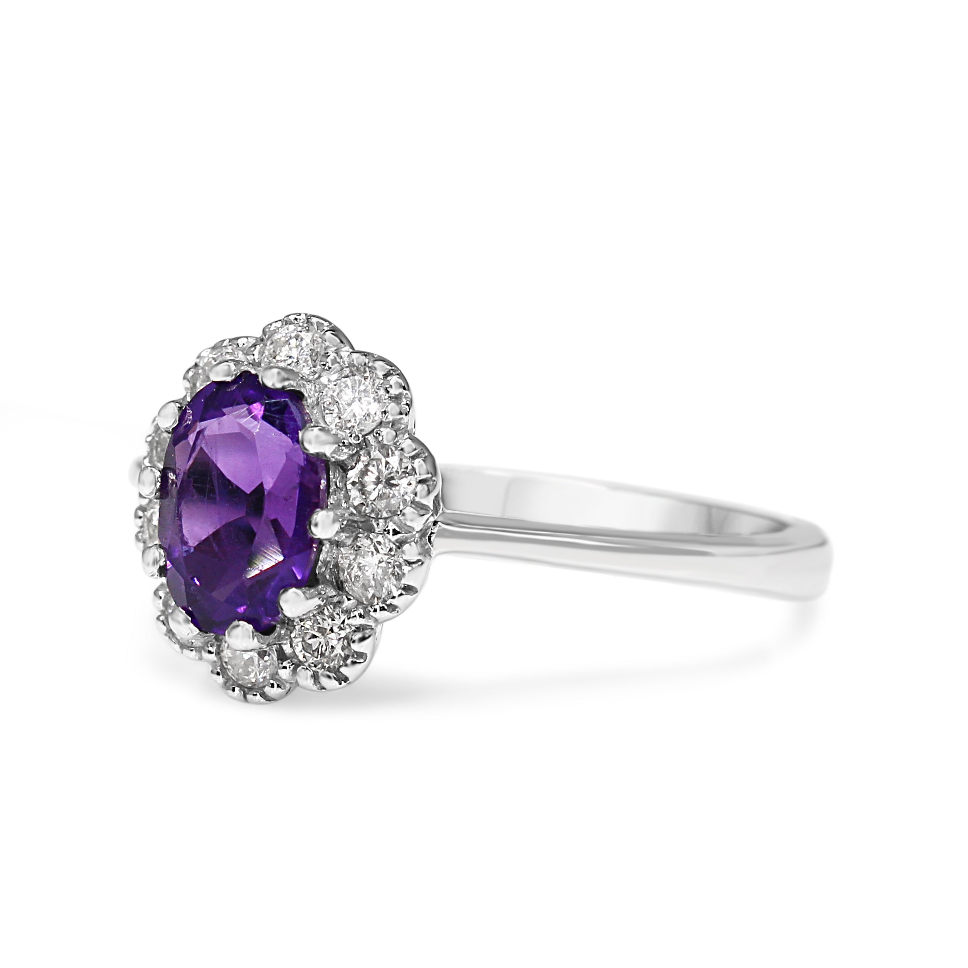 9ct White Gold Amethyst and Diamond Daisy Ring