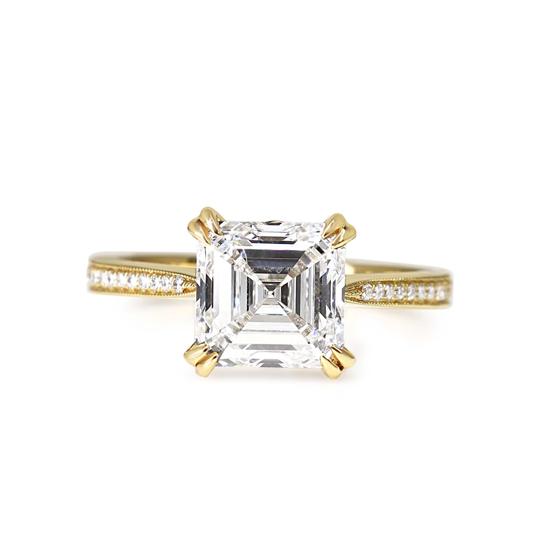 18ct Yellow Gold Lab Grown Asscher Cut Diamond Solitaire Ring