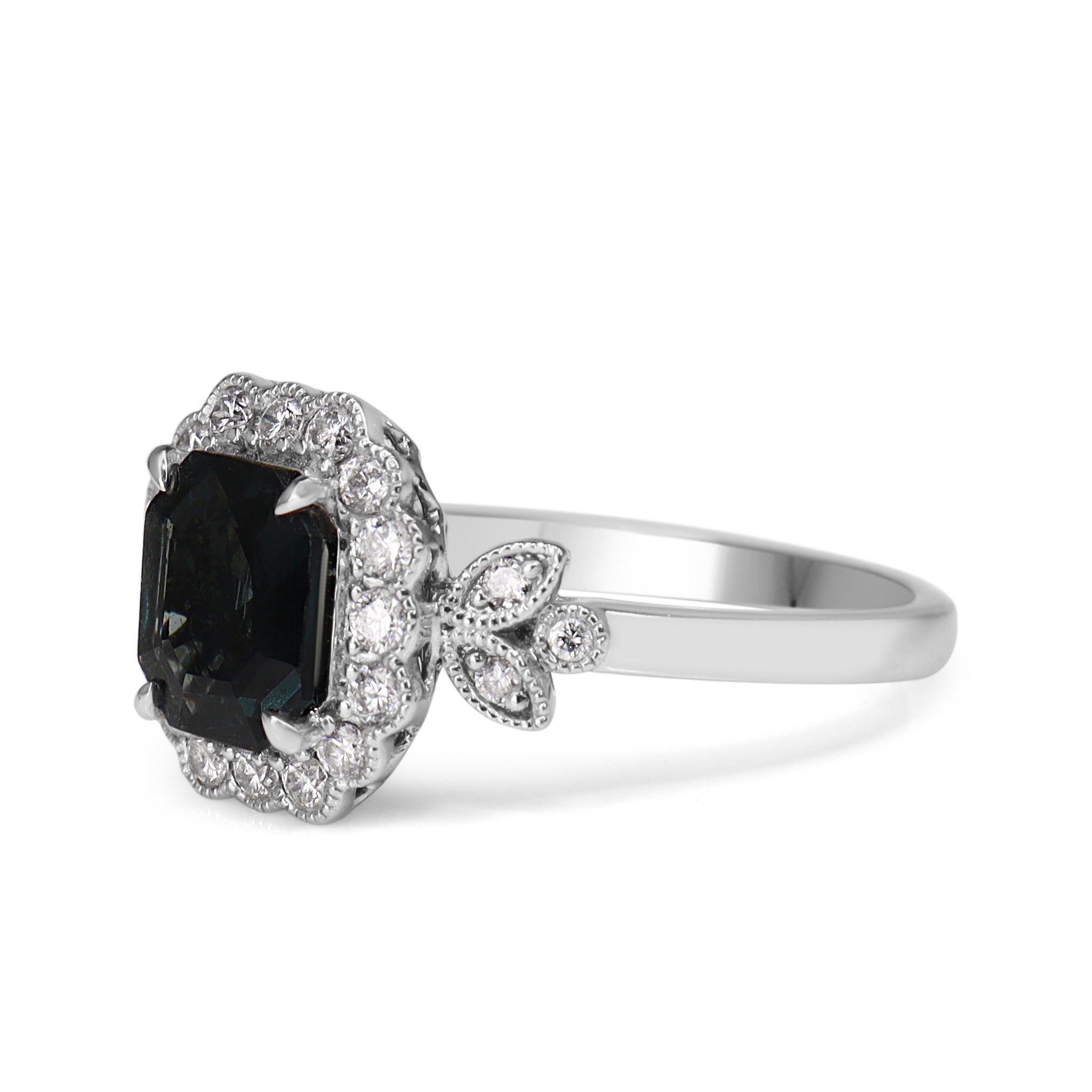 18ct White Gold Blue Spinel and Diamond Flower Style Ring