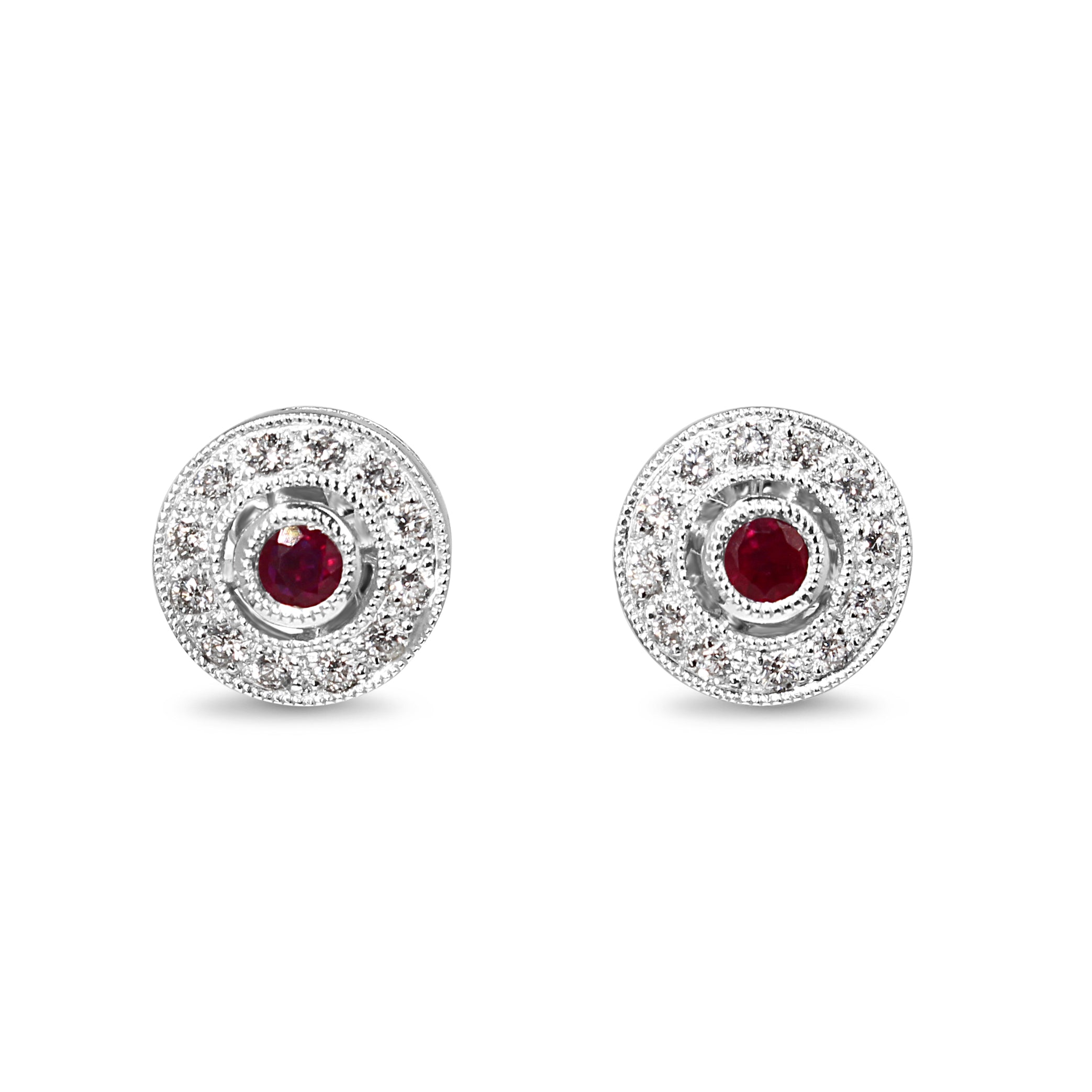 18ct White Gold Ruby and Diamond Halo Stud Earrings