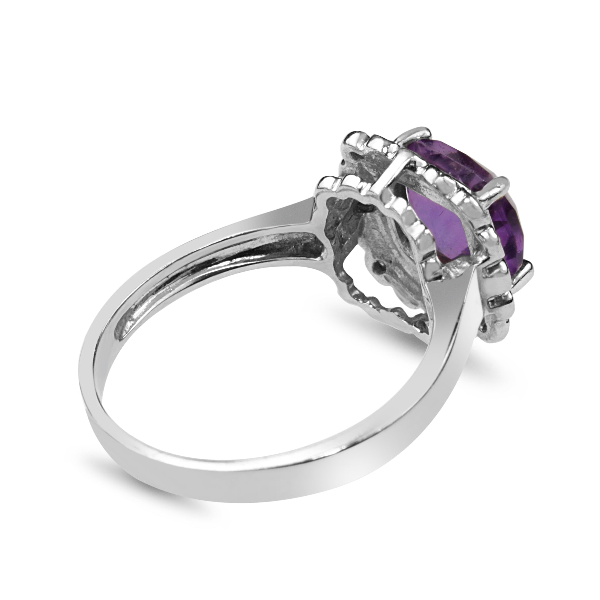 14ct White Gold Amethyst and Diamond Halo Ring