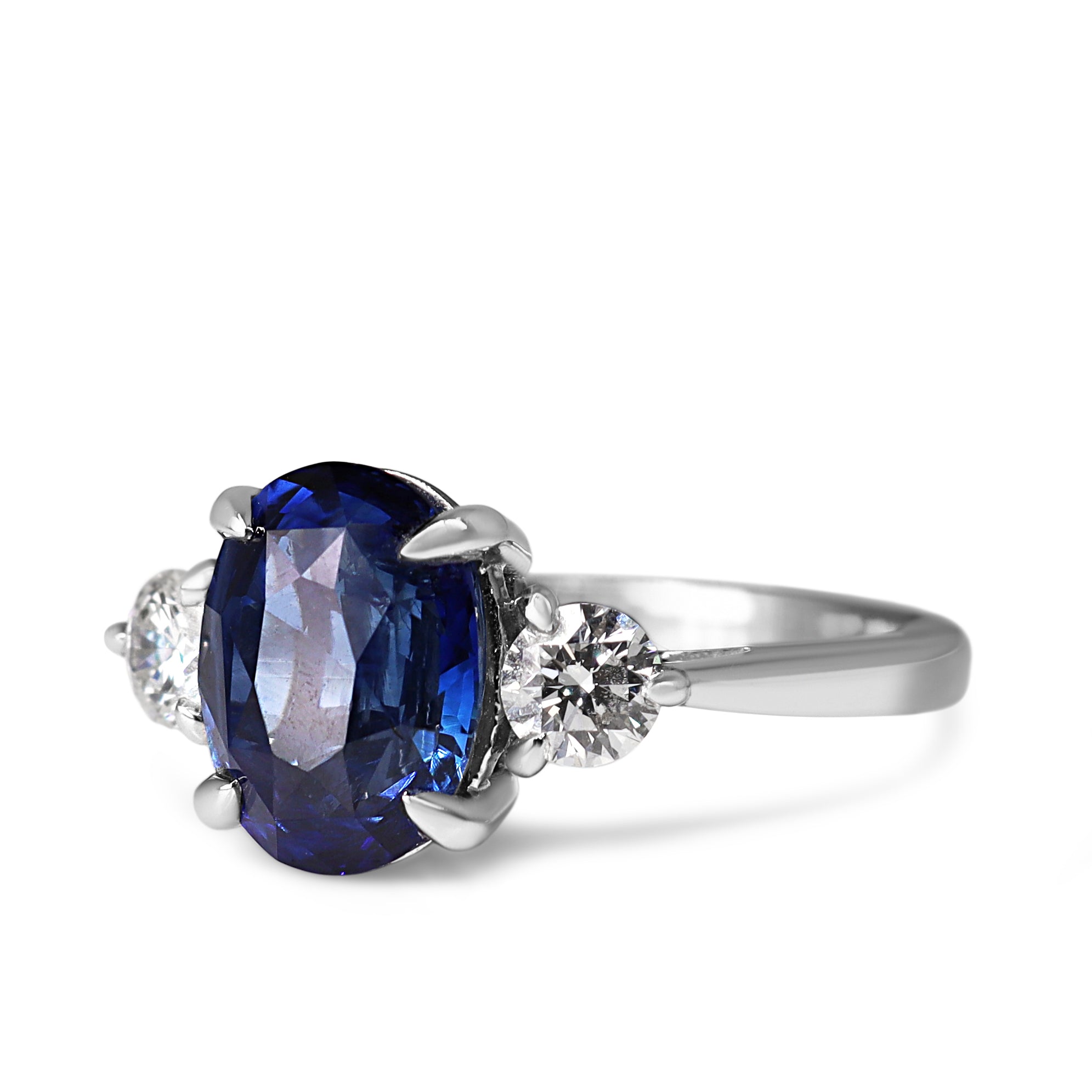 18ct White Gold Oval Sapphire and Diamond 3 Stone Ring