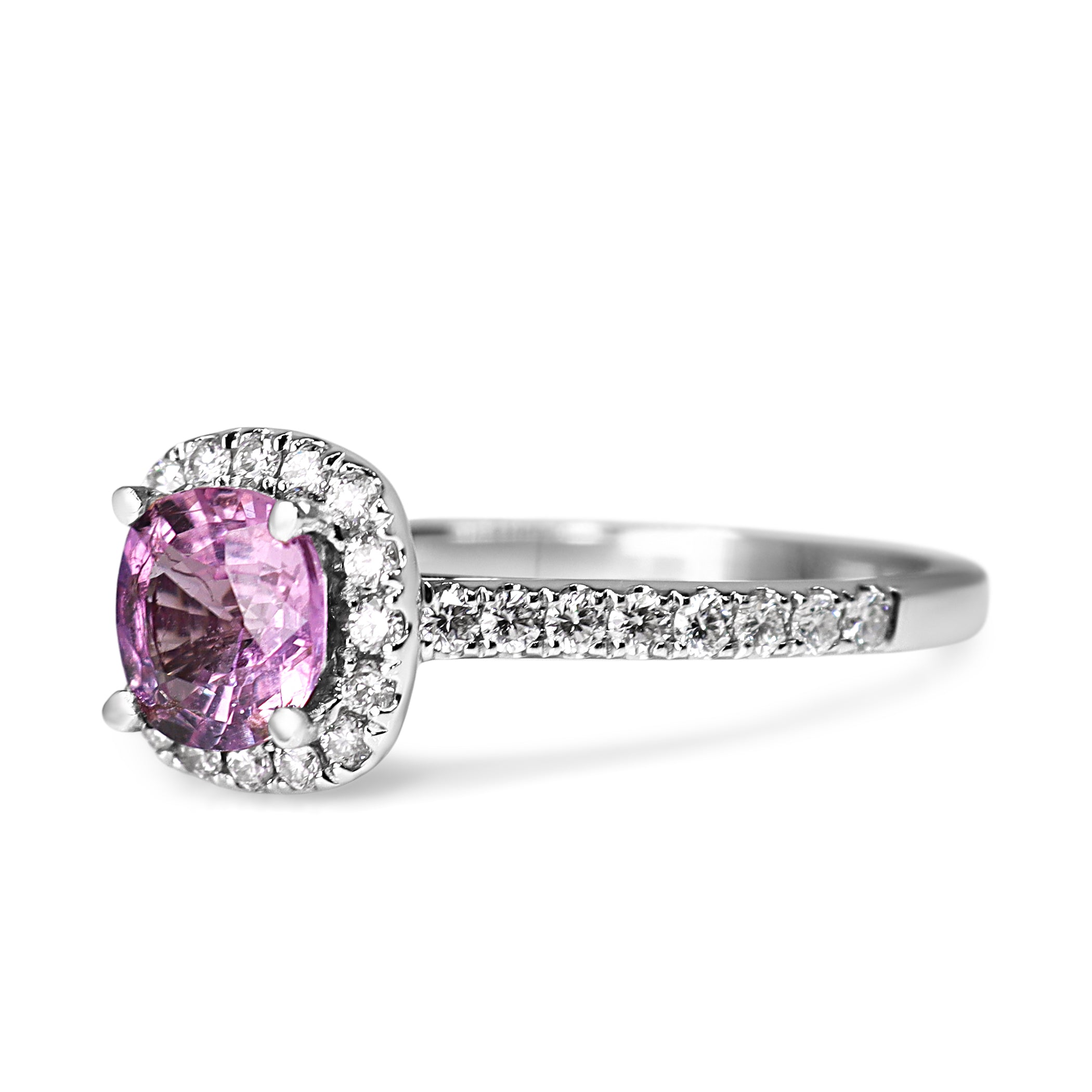 18ct White Gold Pink Sapphire and Diamond Halo Ring