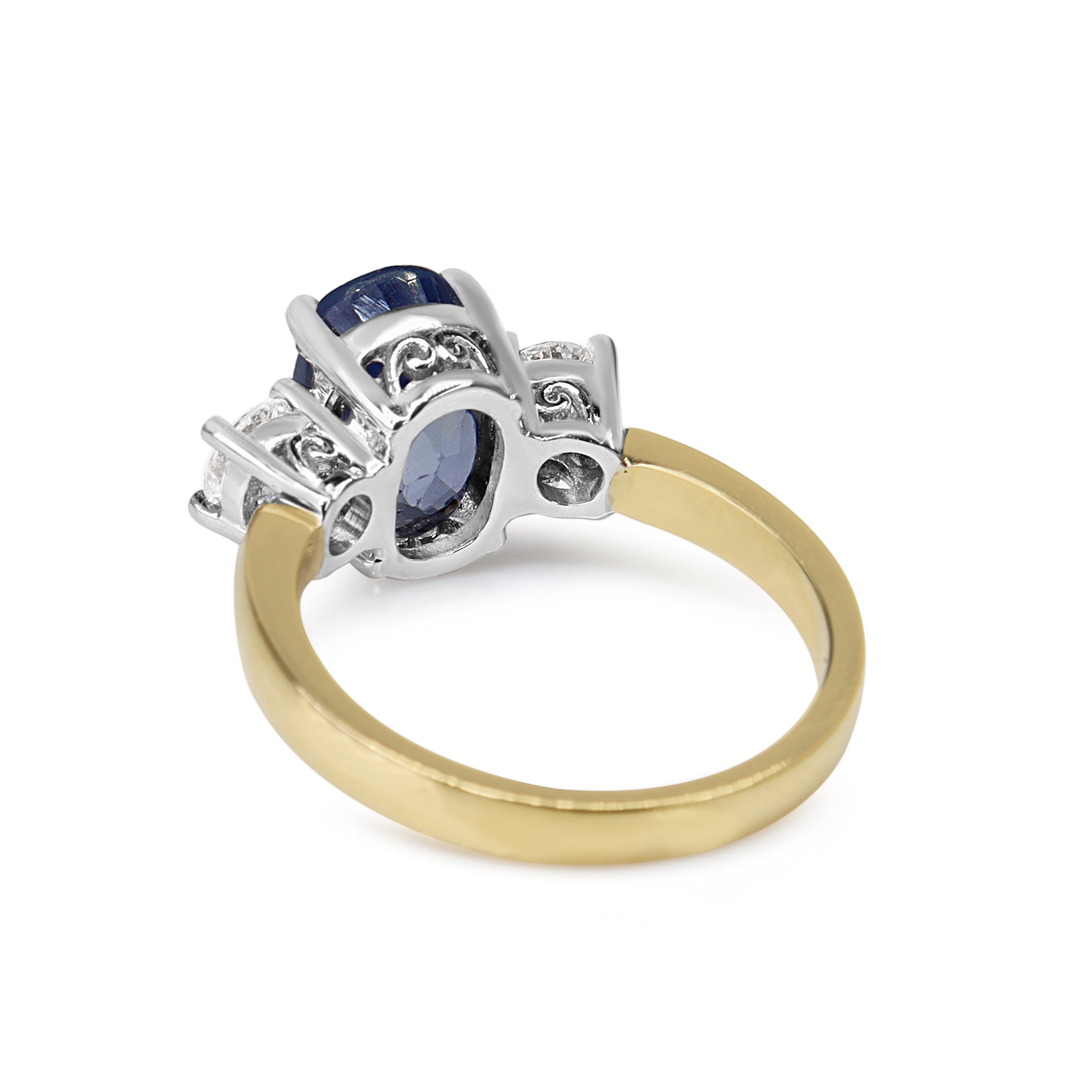 18ct Yellow and White Gold Oval Sapphire and Diamond 3 Stone Ring