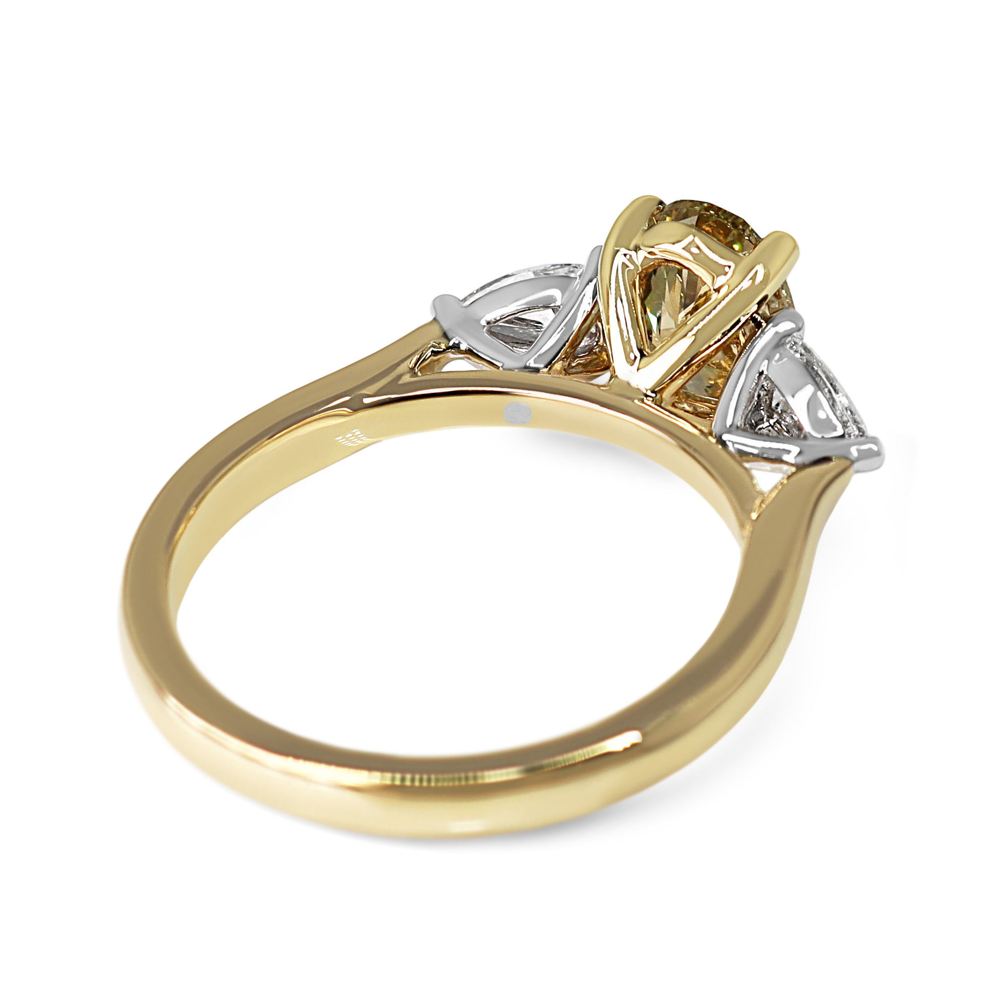 18ct Yellow and White Gold Oval Yellow Diamond and White Pear Cut 3 Stone Ring