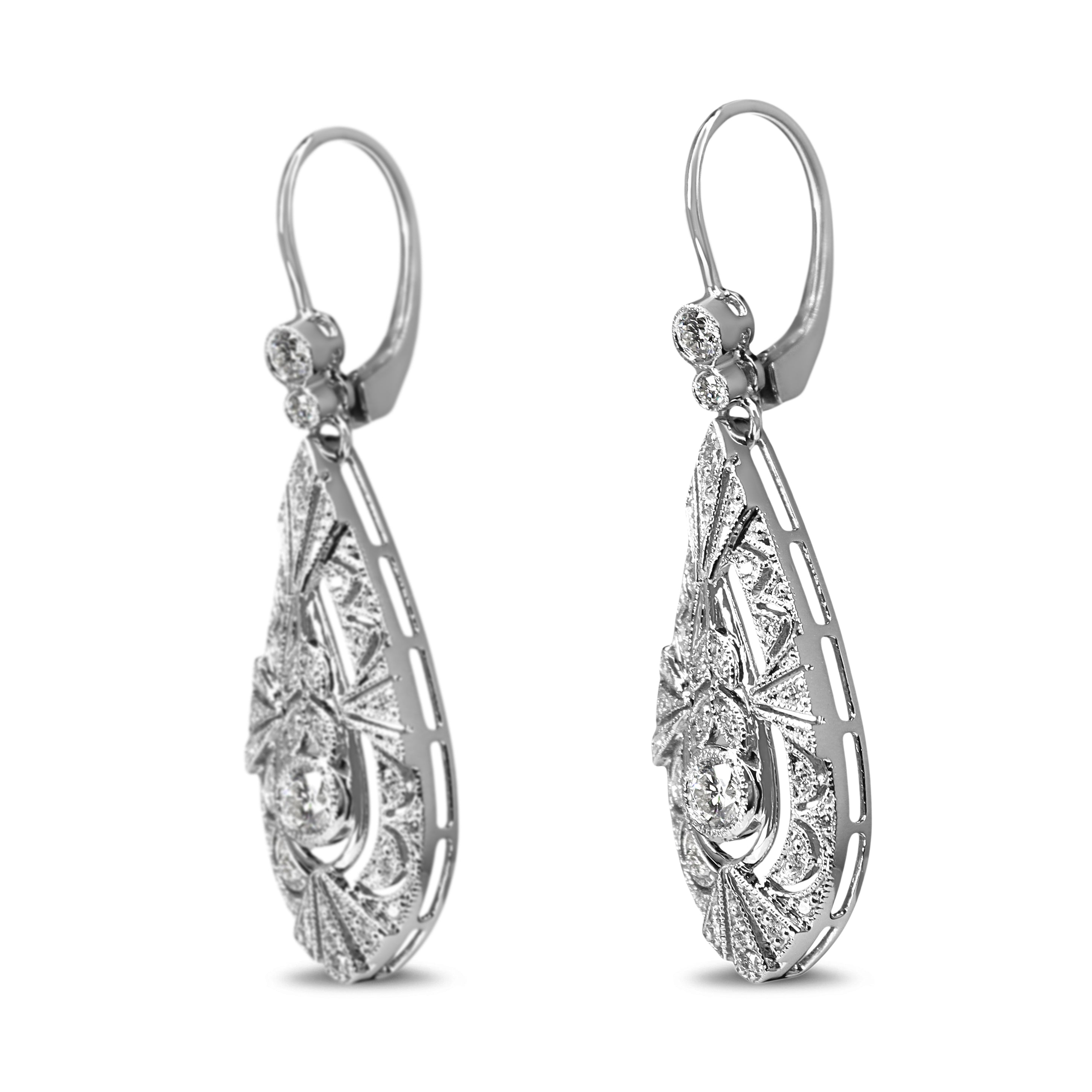 18ct White Gold Art Deco Style Diamond Drop Earrings