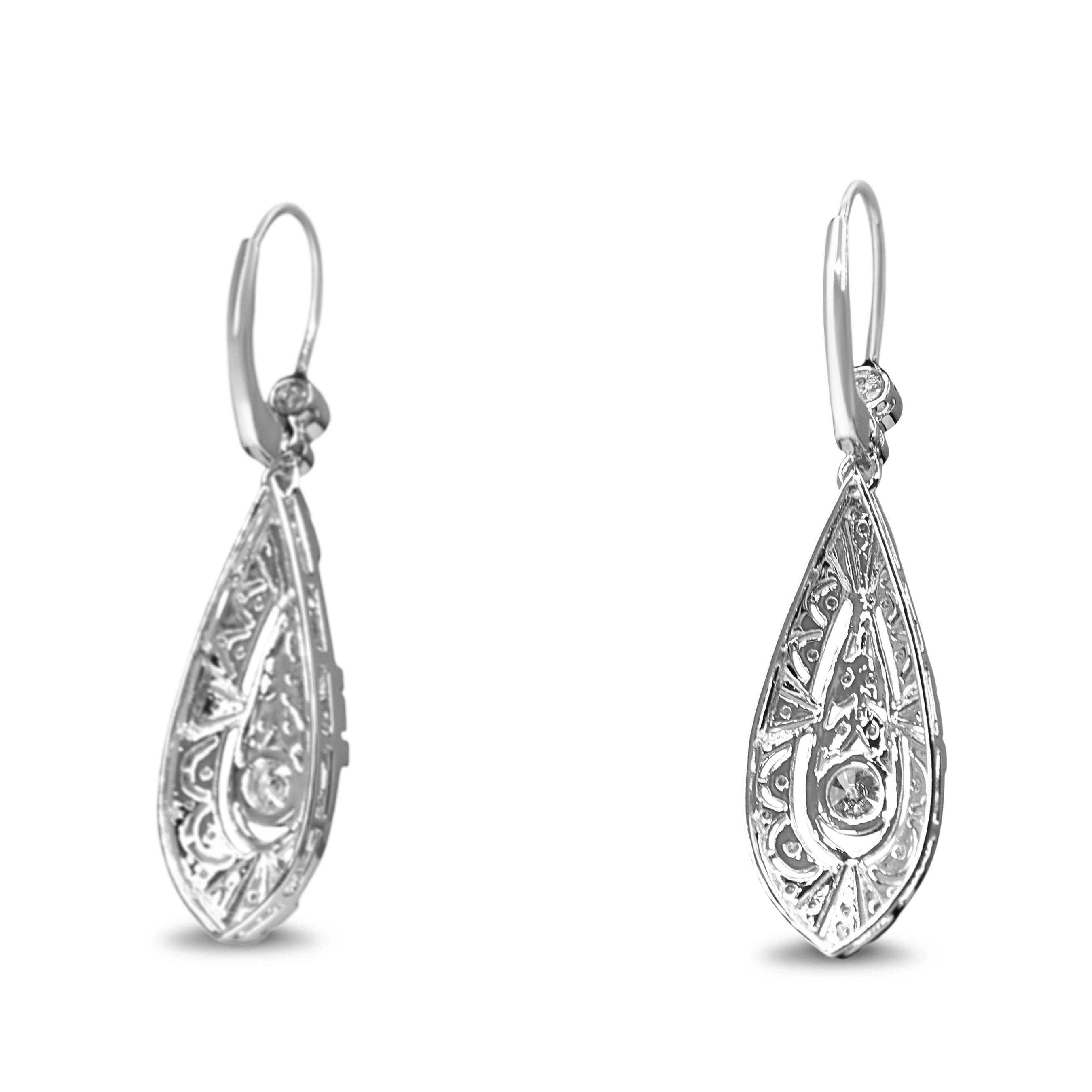 18ct White Gold Art Deco Style Diamond Drop Earrings