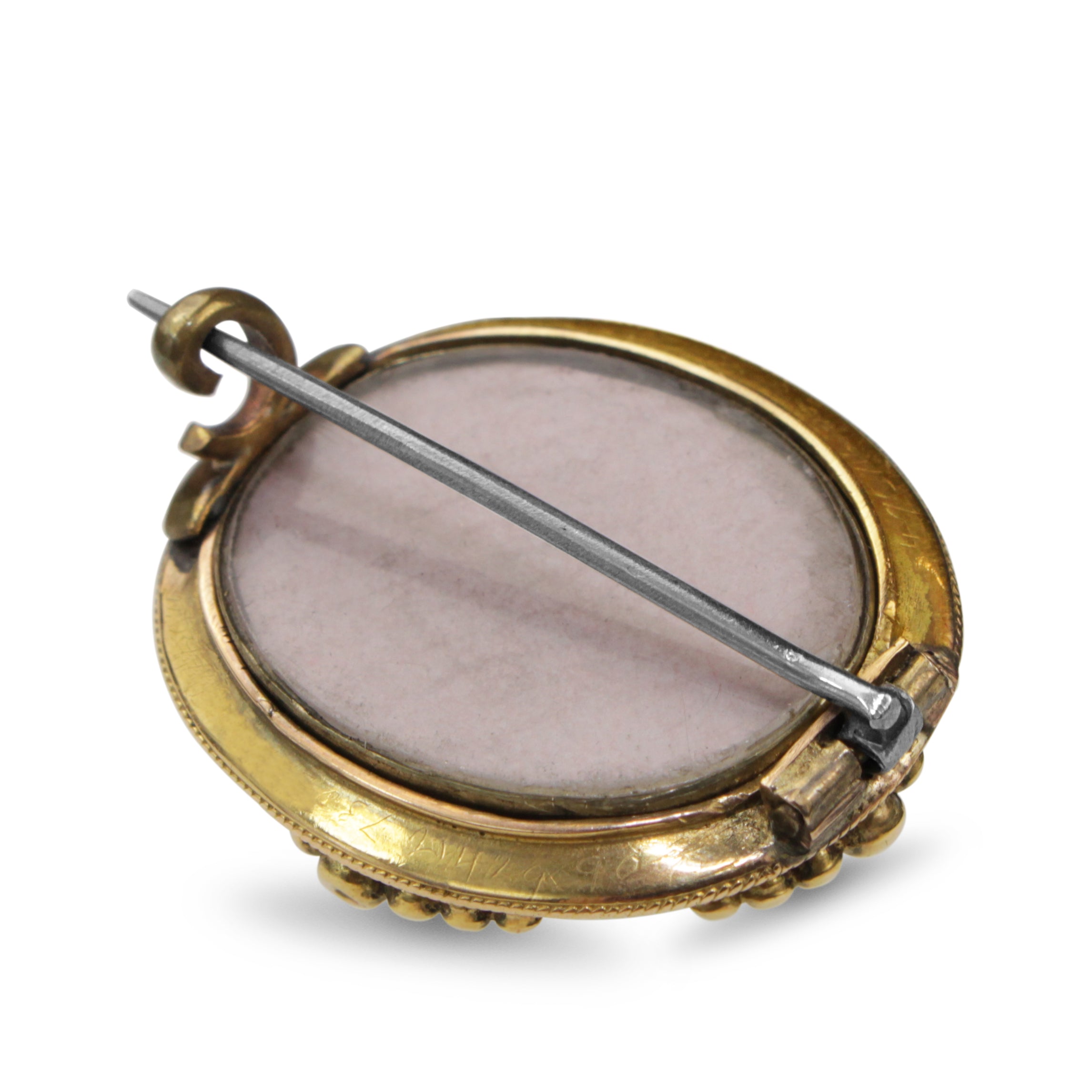 9ct Yellow Gold Antique Victorian Mourning Brooch with Enamel and Seed Pearl