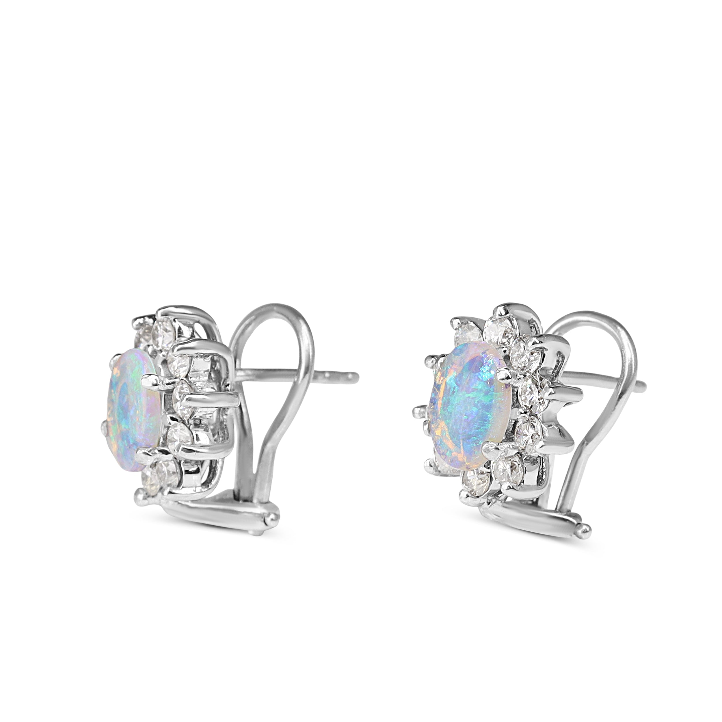 14ct White Gold Opal and Diamond Halo Earrings