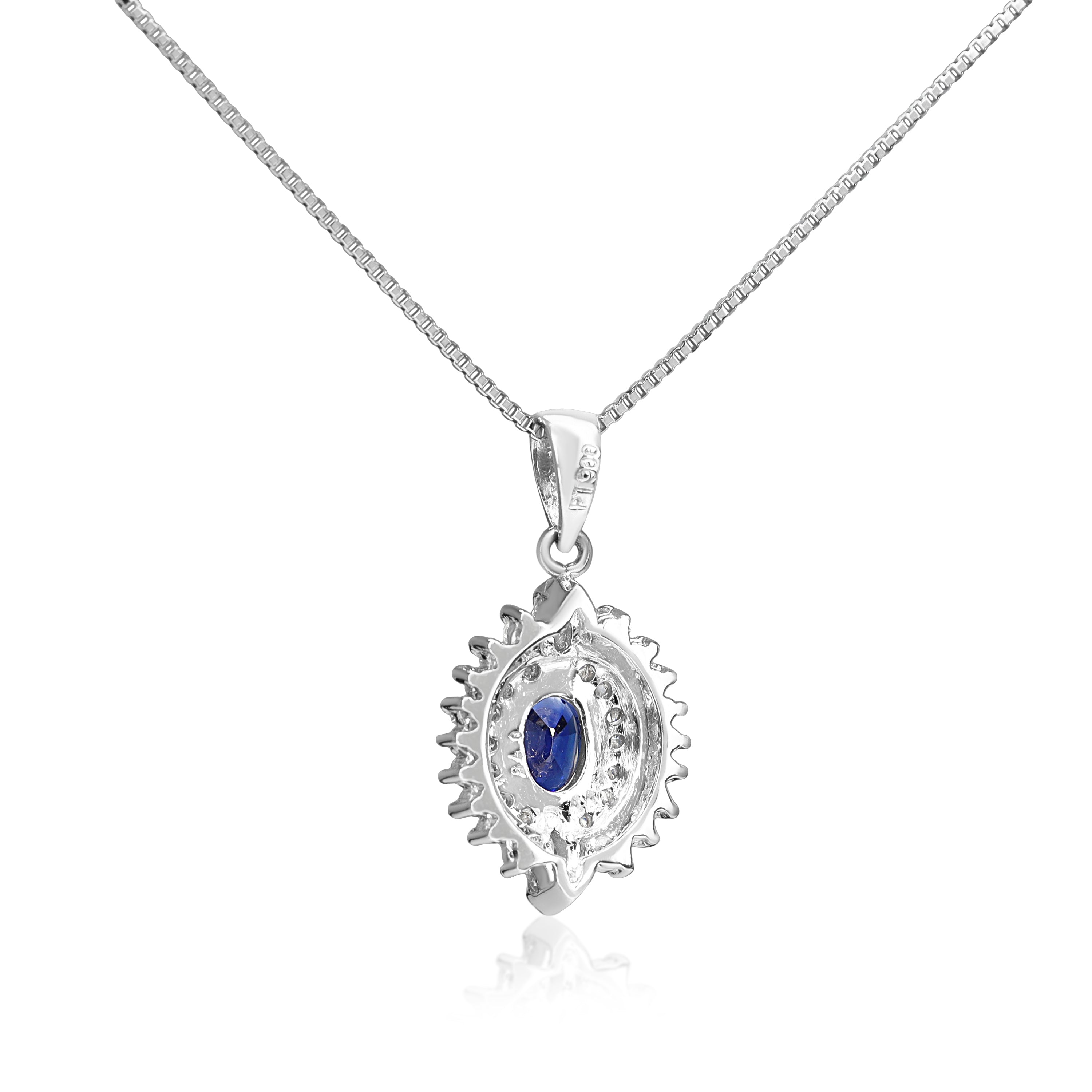Platinum Marquise Sapphire and Diamond Double Halo Necklace
