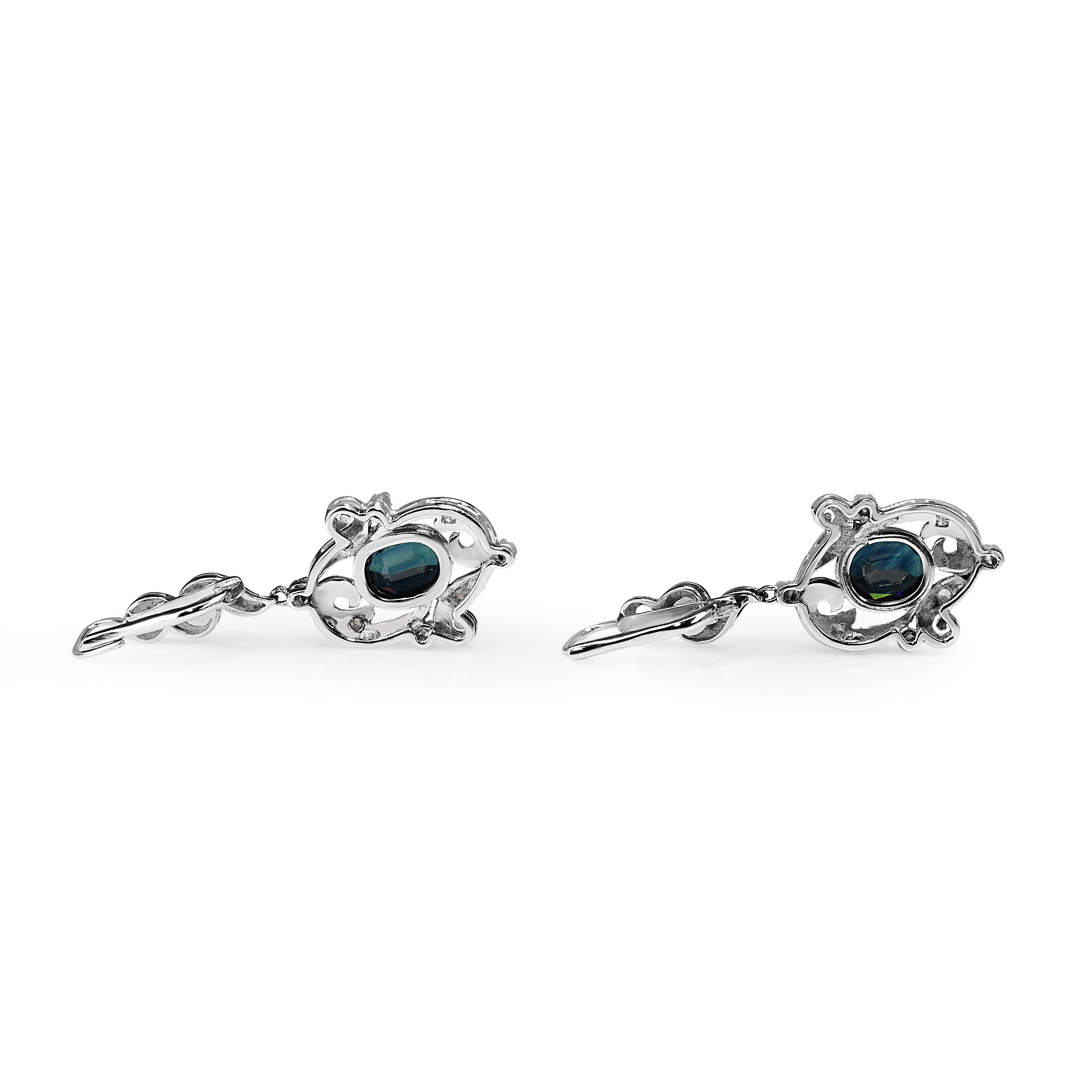Palladium Sapphire and Single Cut Diamond Vintage Earrings