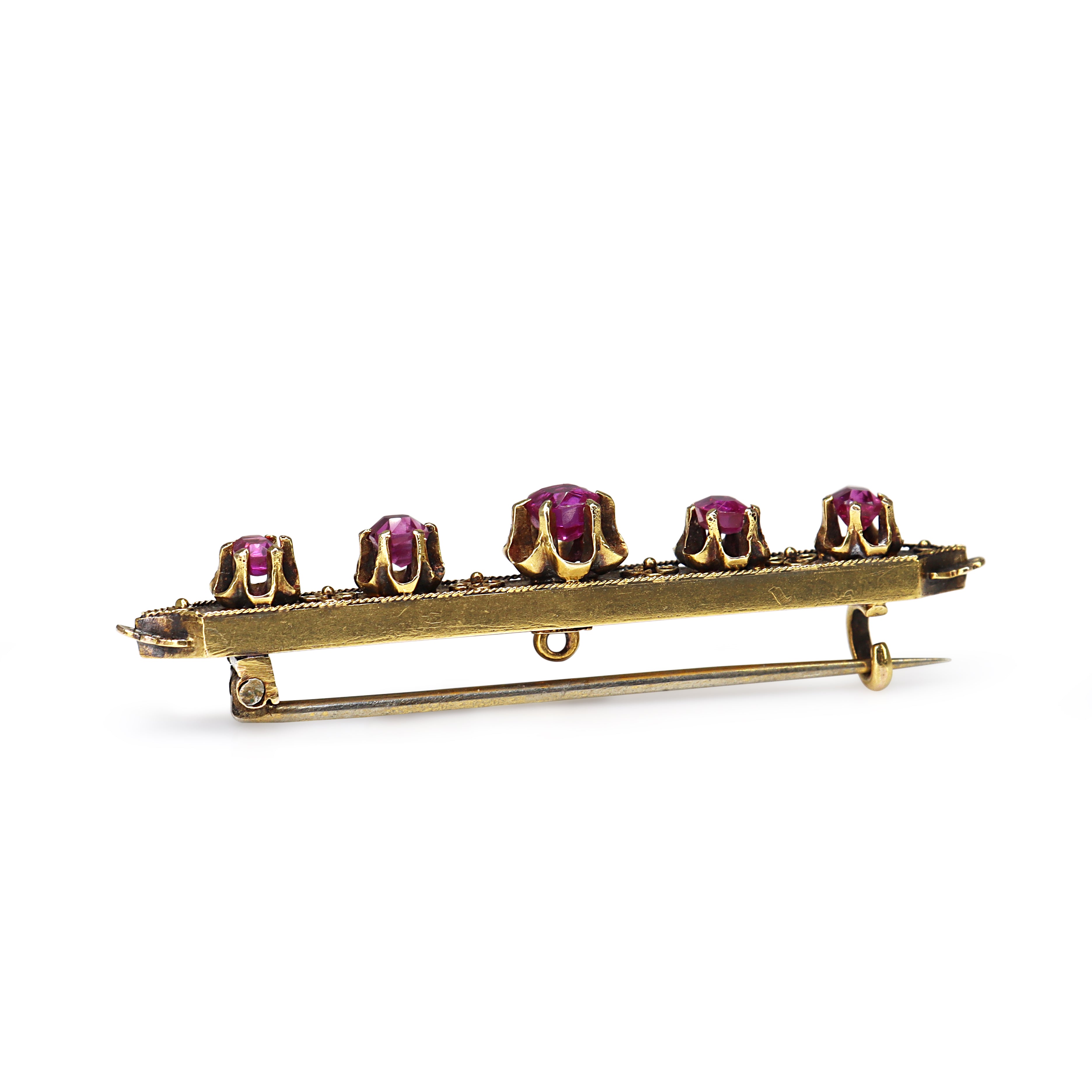 15ct Yellow Gold Antique Ruby Bar Brooch