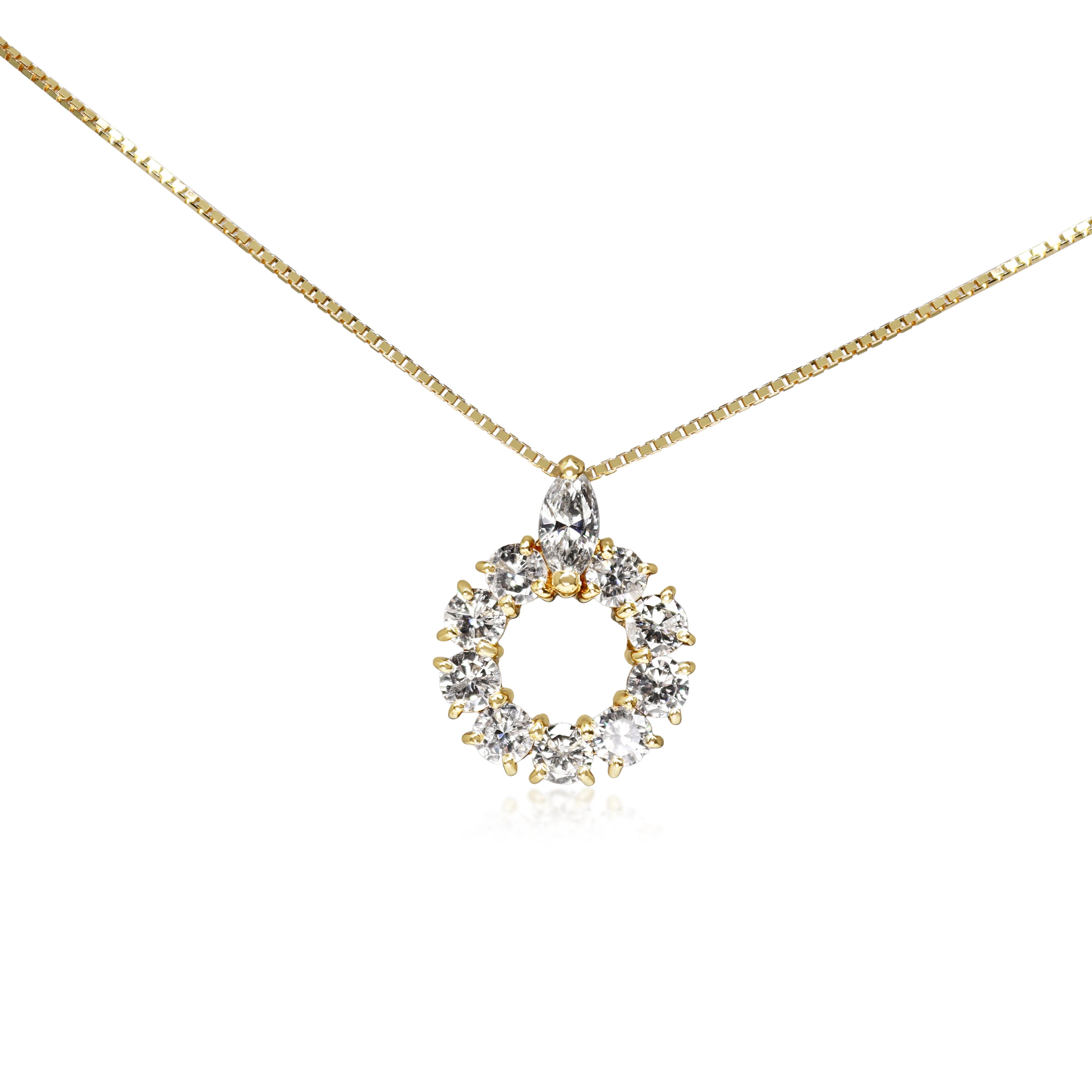 18ct Yellow Gold Round and Marquise Diamond Circle Necklace