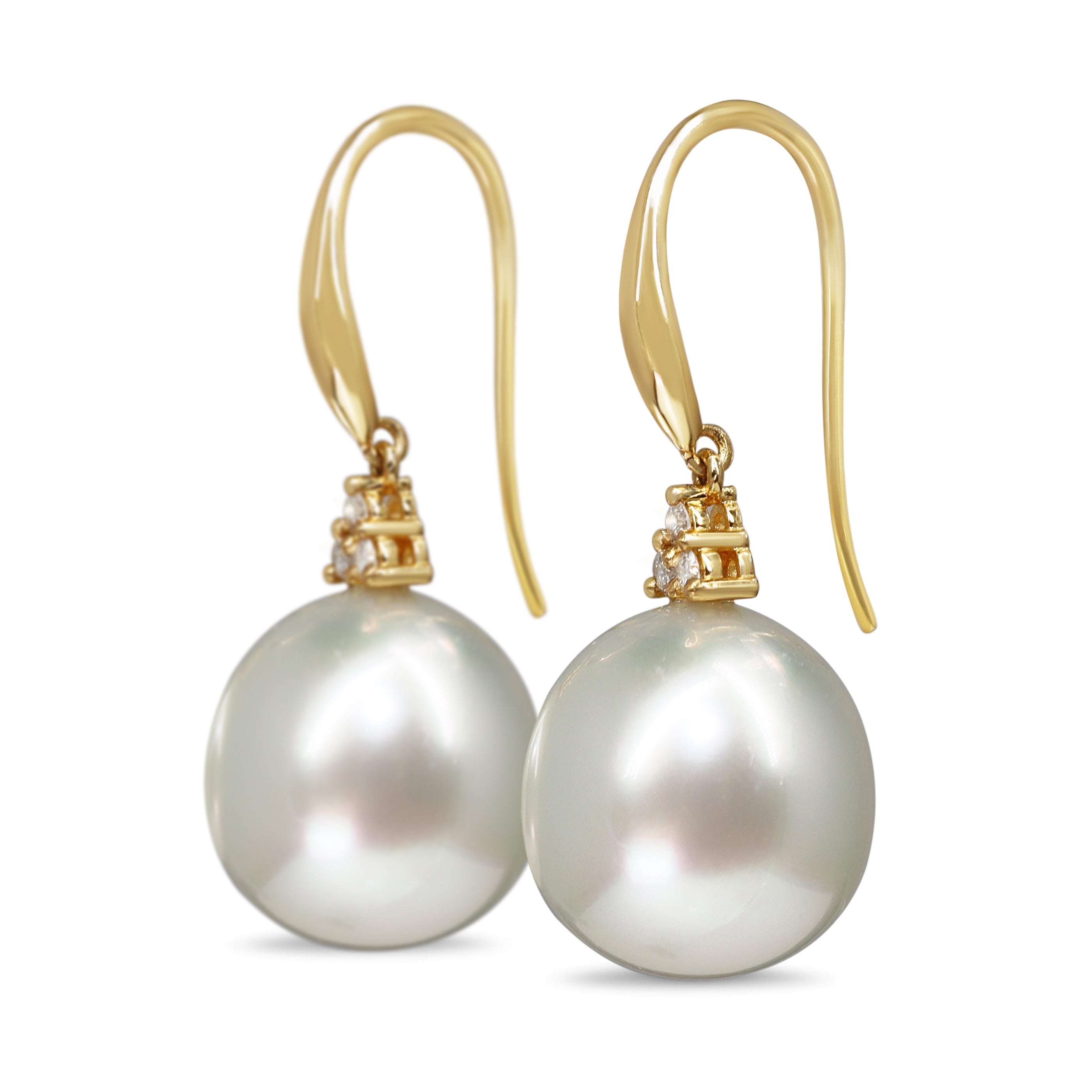 18ct Yellow Gold 14mm South Sea Pearl and Diamond Earrings