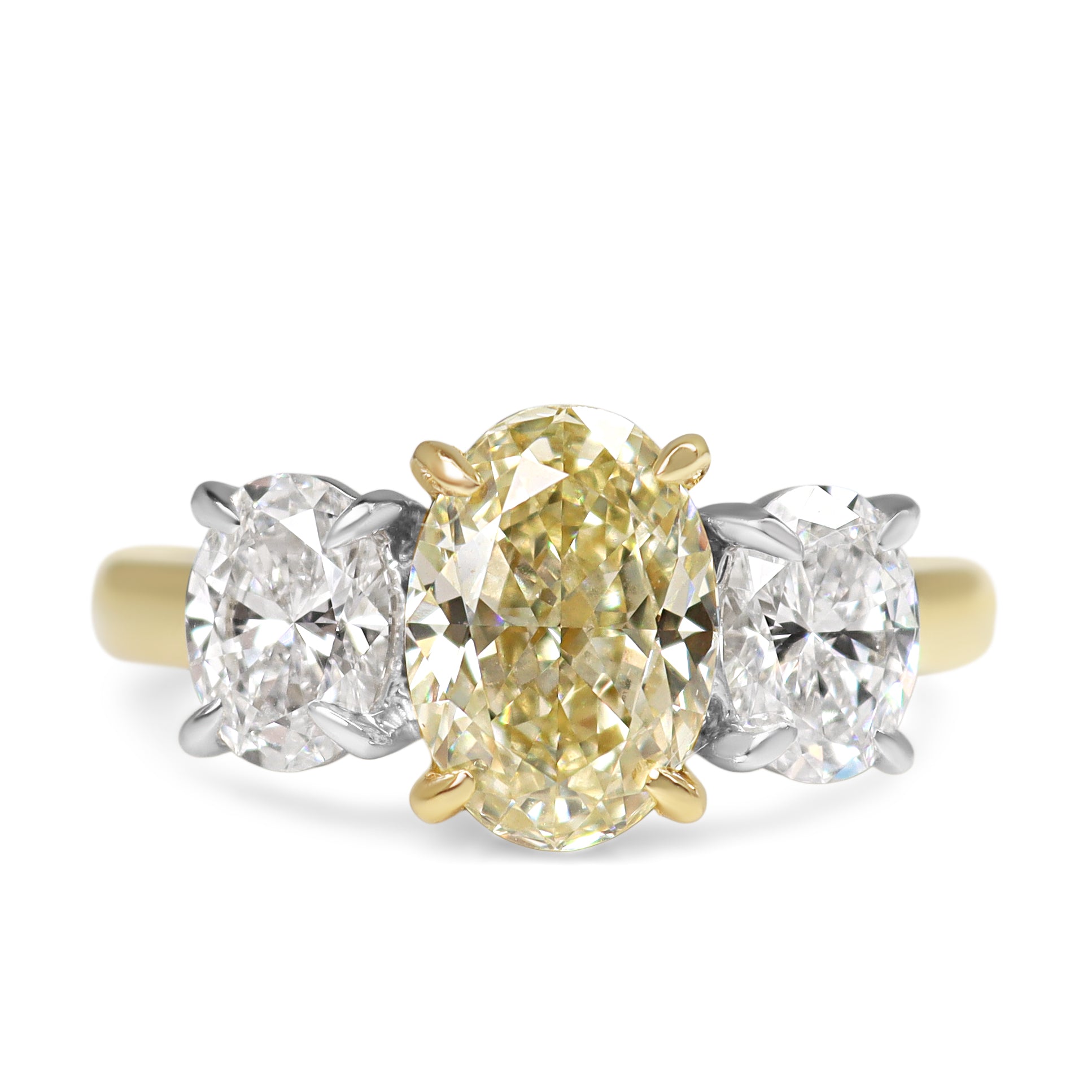 18ct Yellow and White Gold Lab Grown Yellow and White Diamond 3 Stone Ring