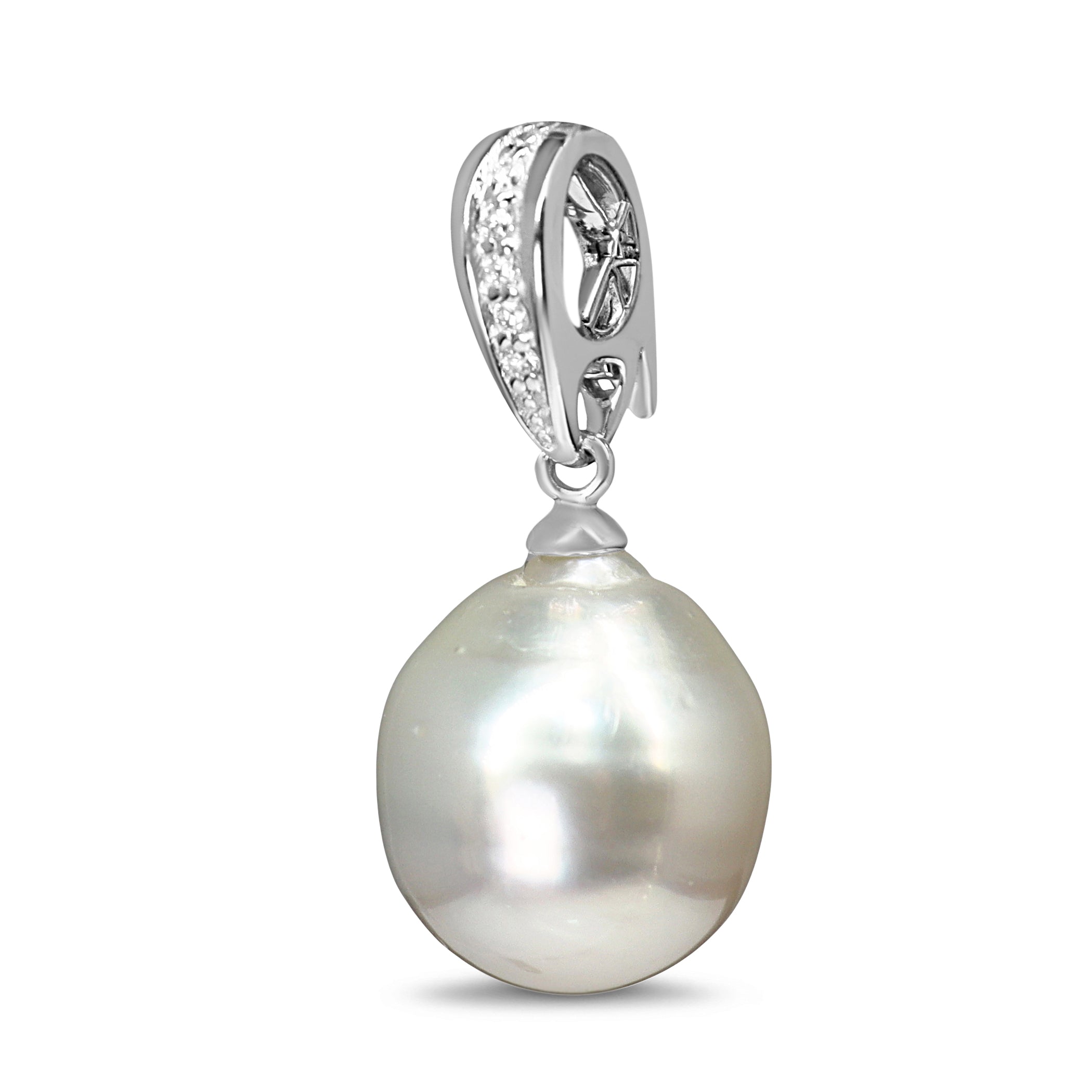 18ct White Gold 11.5mm South Sea Pearl and Diamond Enhancer Pendant