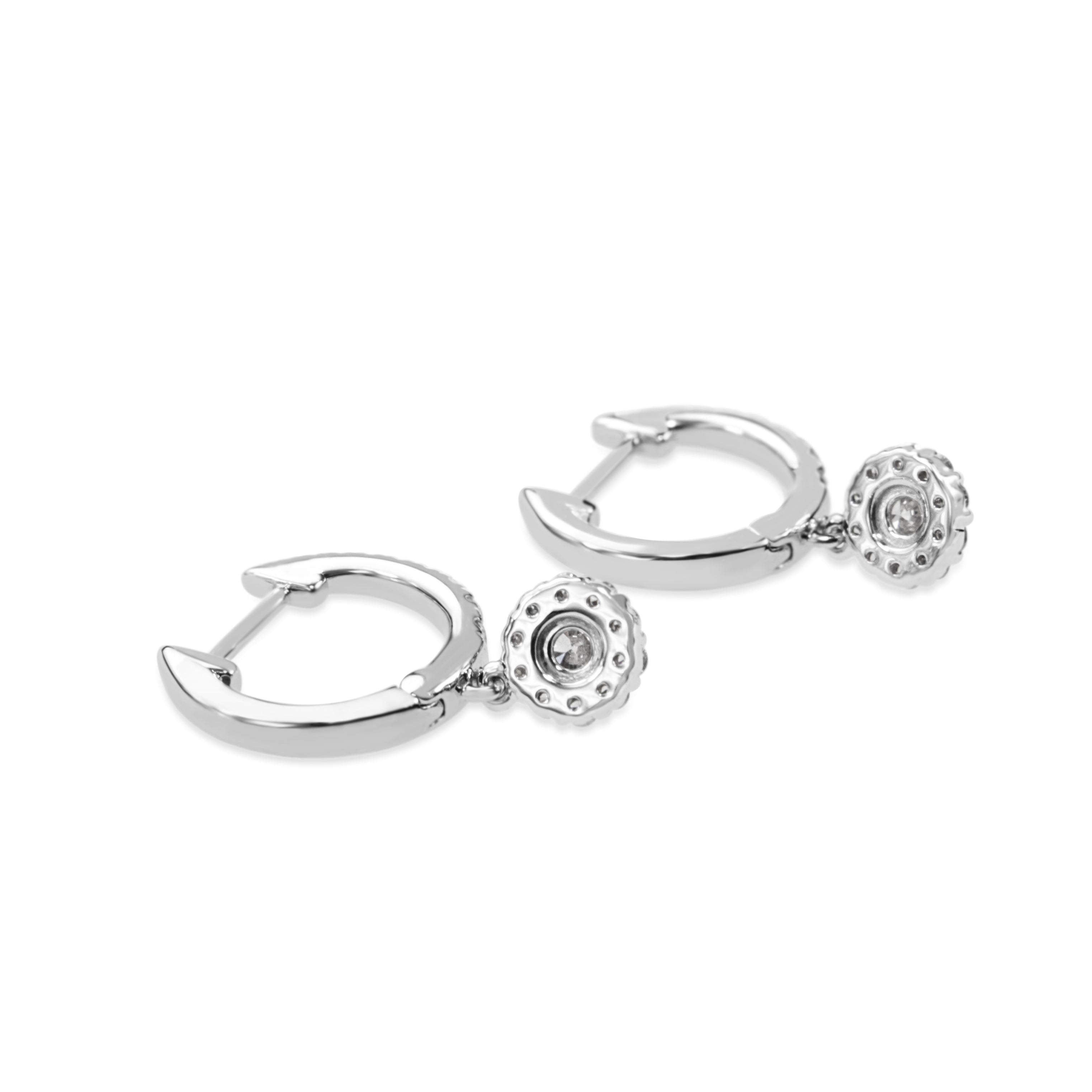 9ct White Gold Cluster Hoop Diamond Drop Earrings