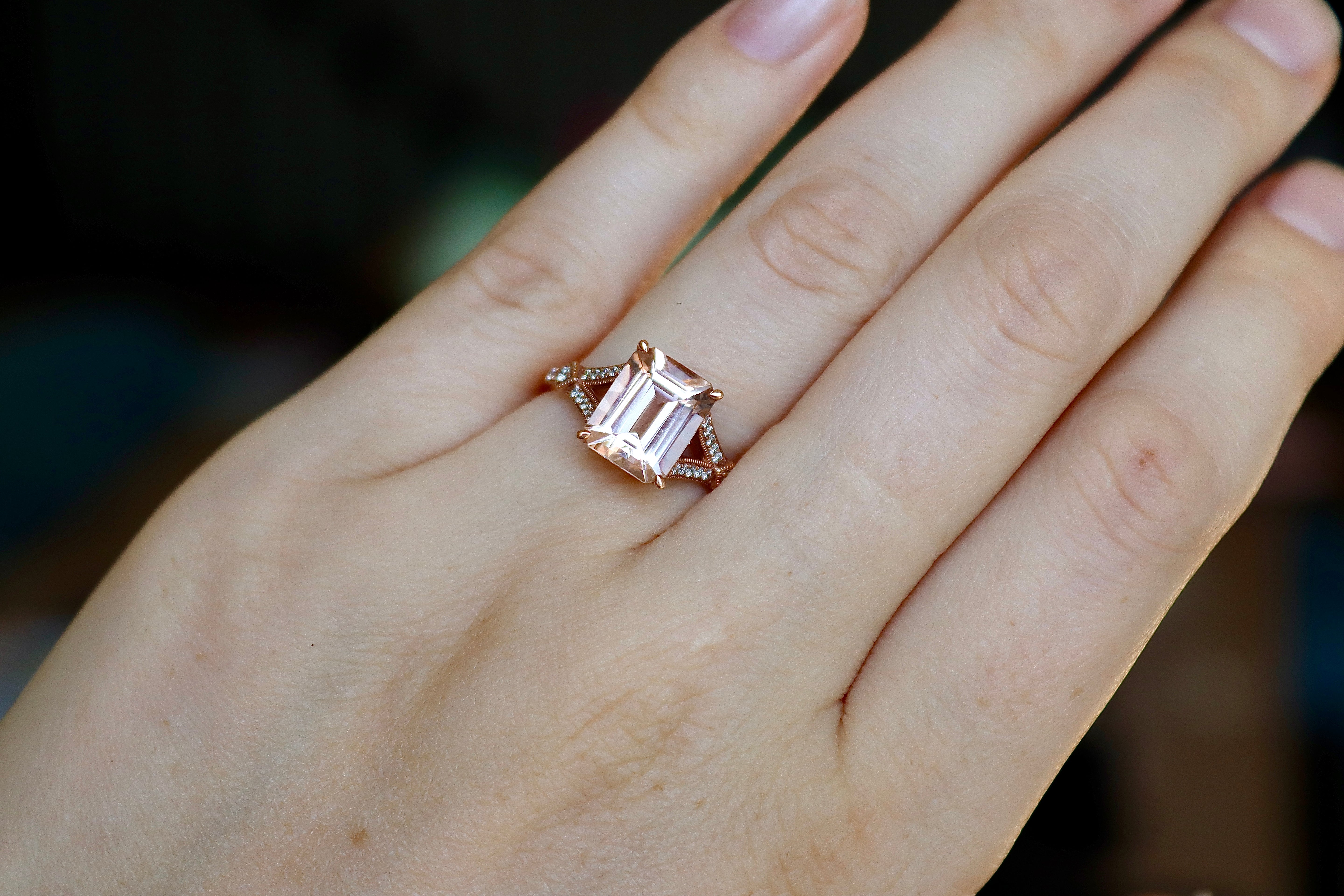 9ct Rose Gold Morganite and Diamond Ring