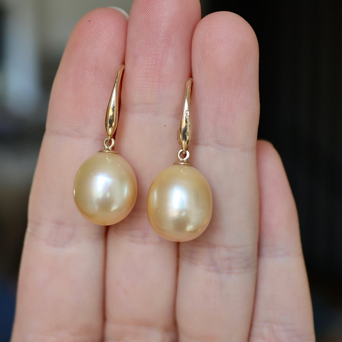 9ct Yellow Gold 13mm Golden South Sea Pearl Earrings