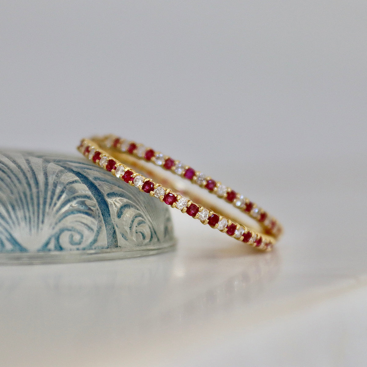 18ct Yellow Gold Ruby and Diamond Hoop Earrings