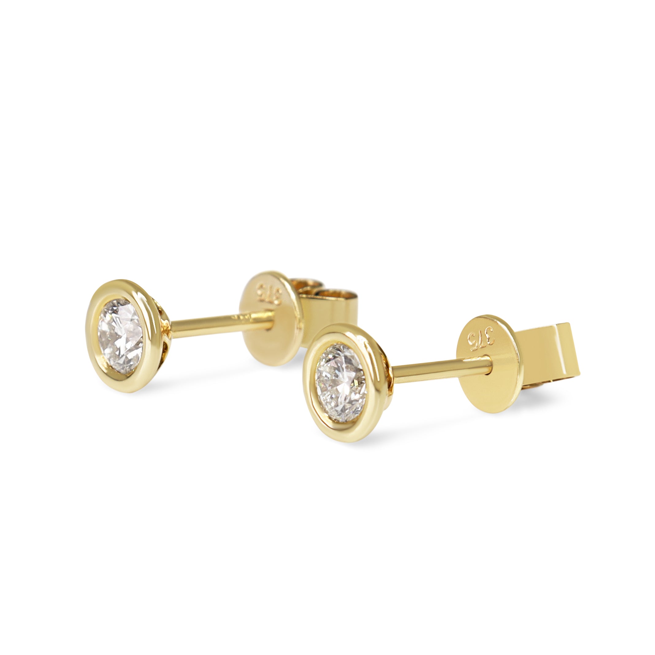 9ct Yellow Gold .40ct Bezel Diamond Stud Earrings