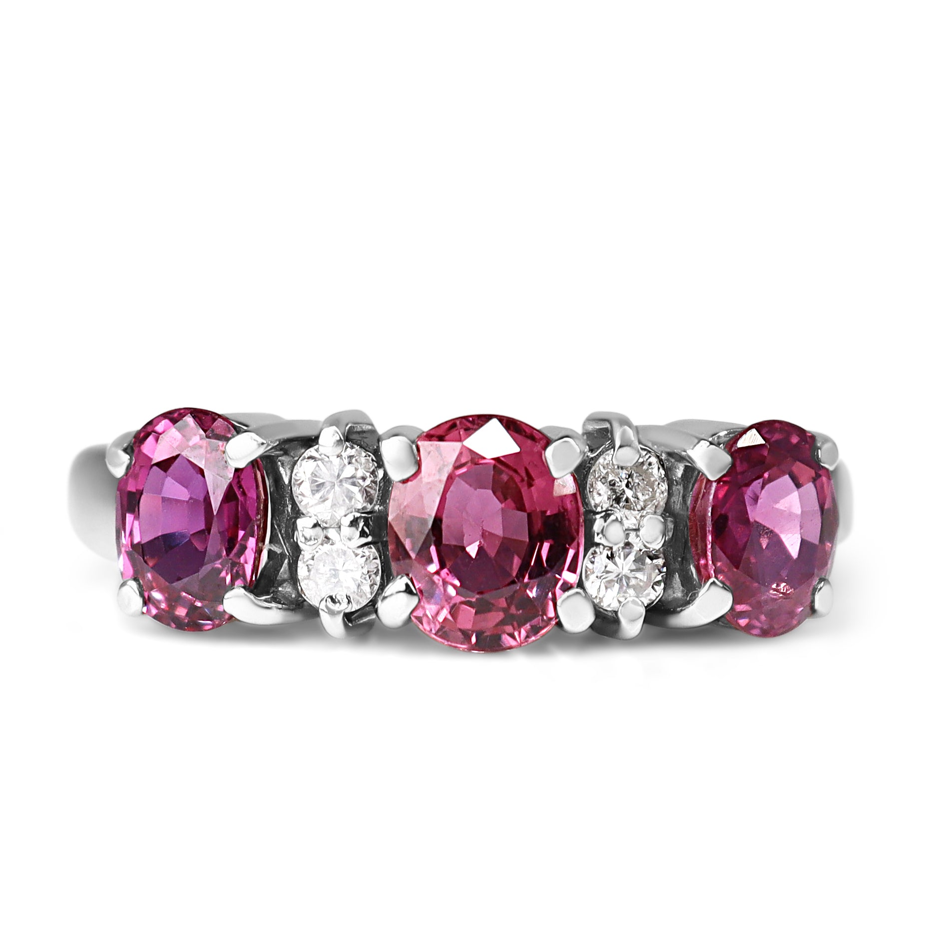 Platinum Ruby 3 Stone and Diamond Ring