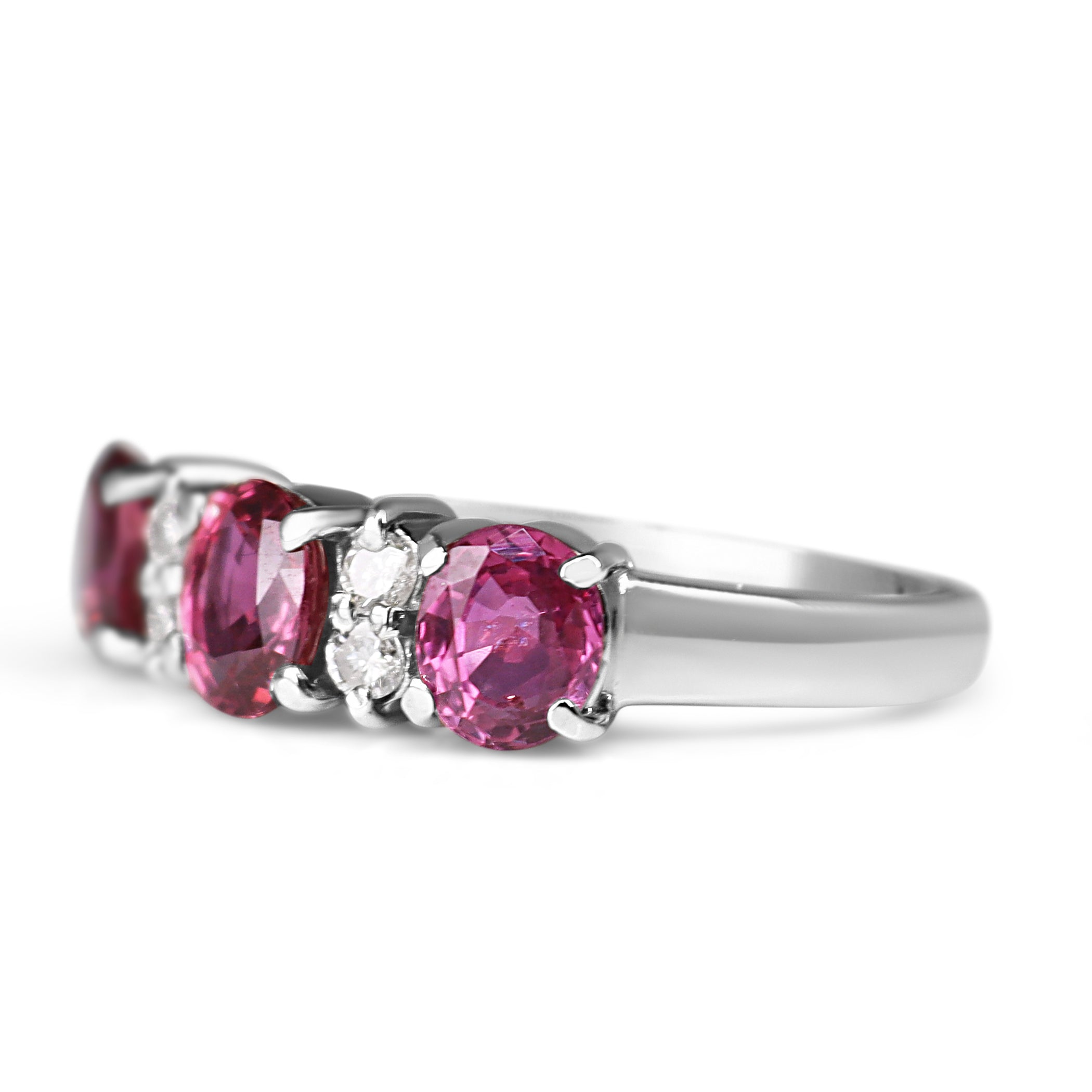 Platinum Ruby 3 Stone and Diamond Ring