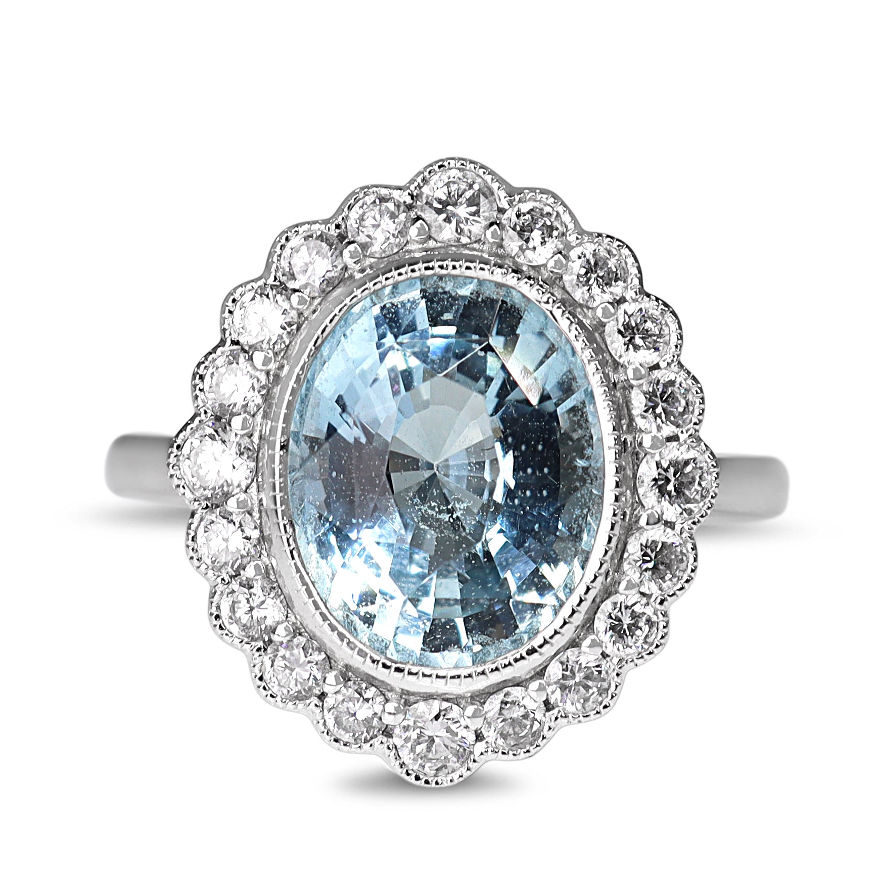 18ct White Gold Aquamarine and Diamond Daisy Ring