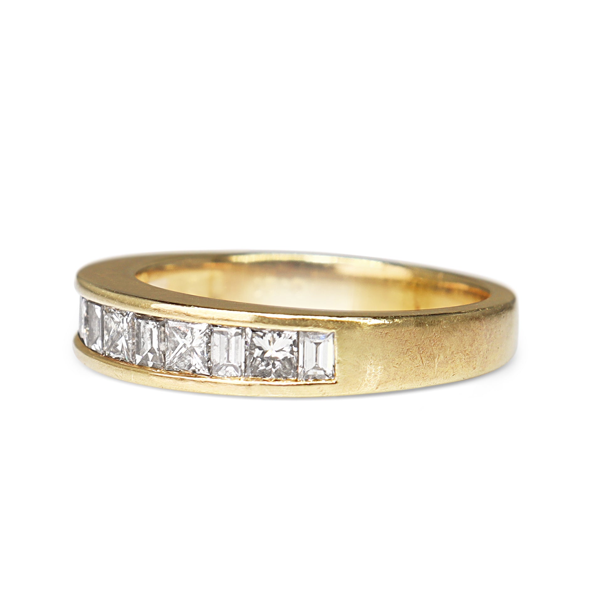 18ct Yellow Gold Baguette and Princess Cut Diamond Band Ring