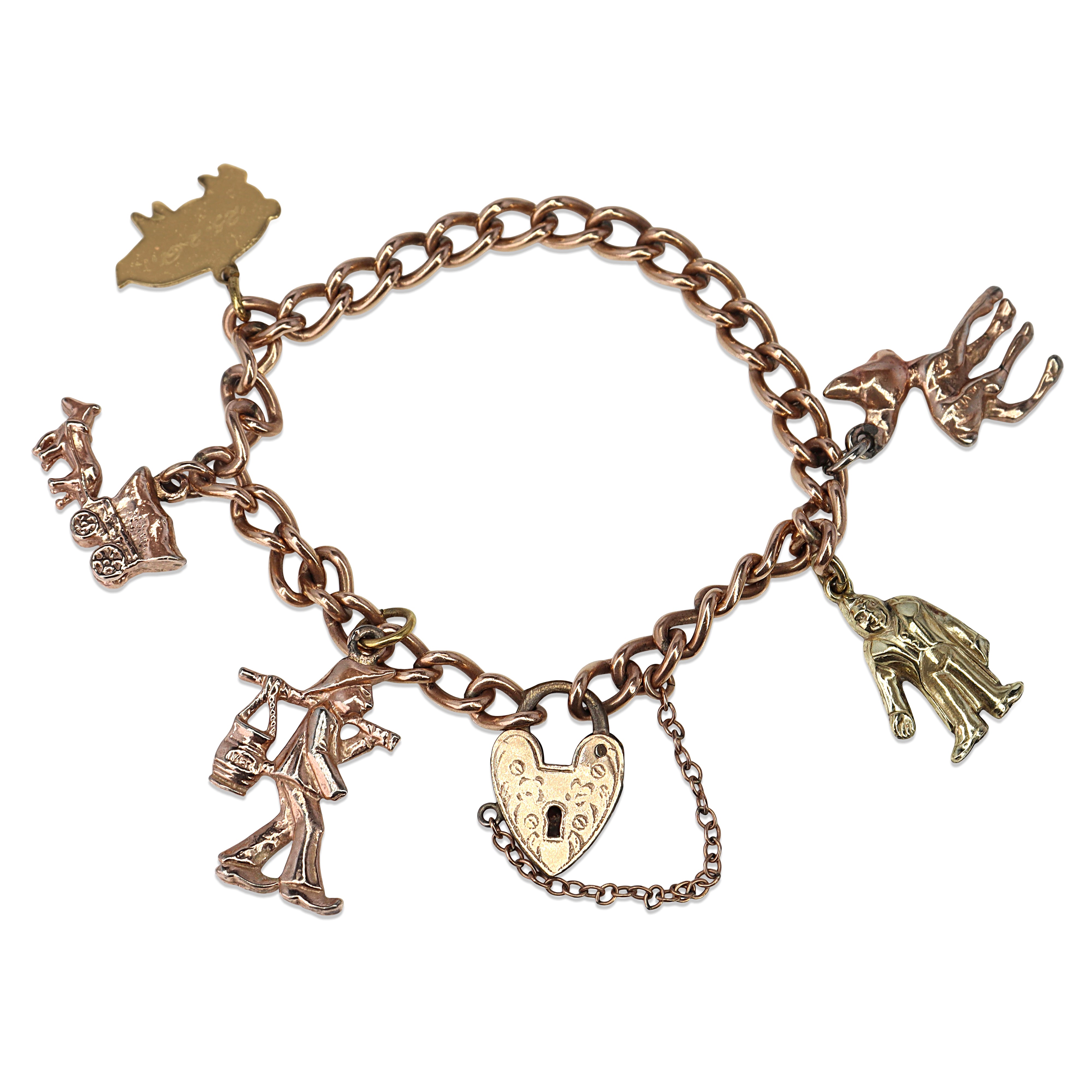 9ct Rose Gold Lined and Plated Estate Charm Bracelet