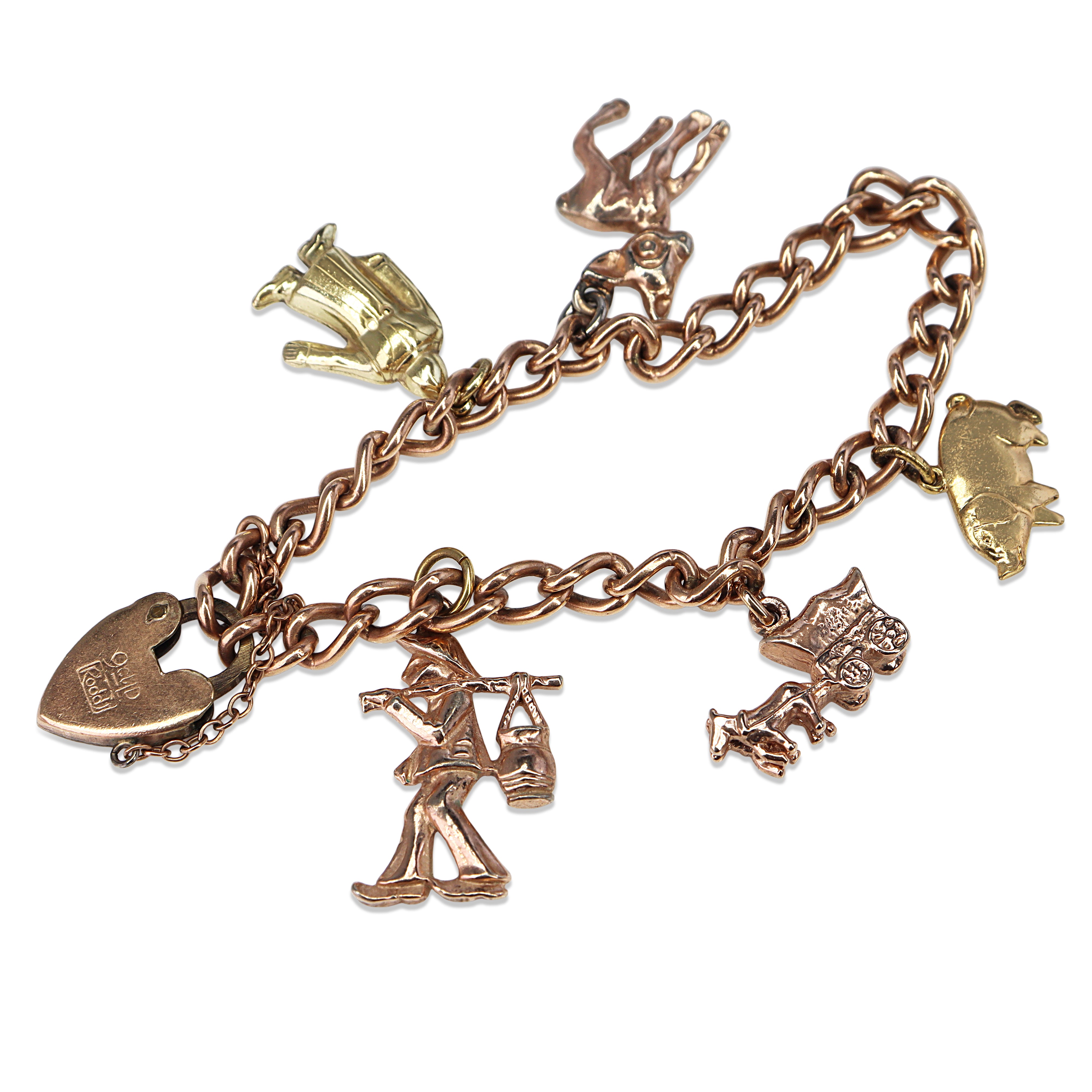 9ct Rose Gold Lined and Plated Estate Charm Bracelet