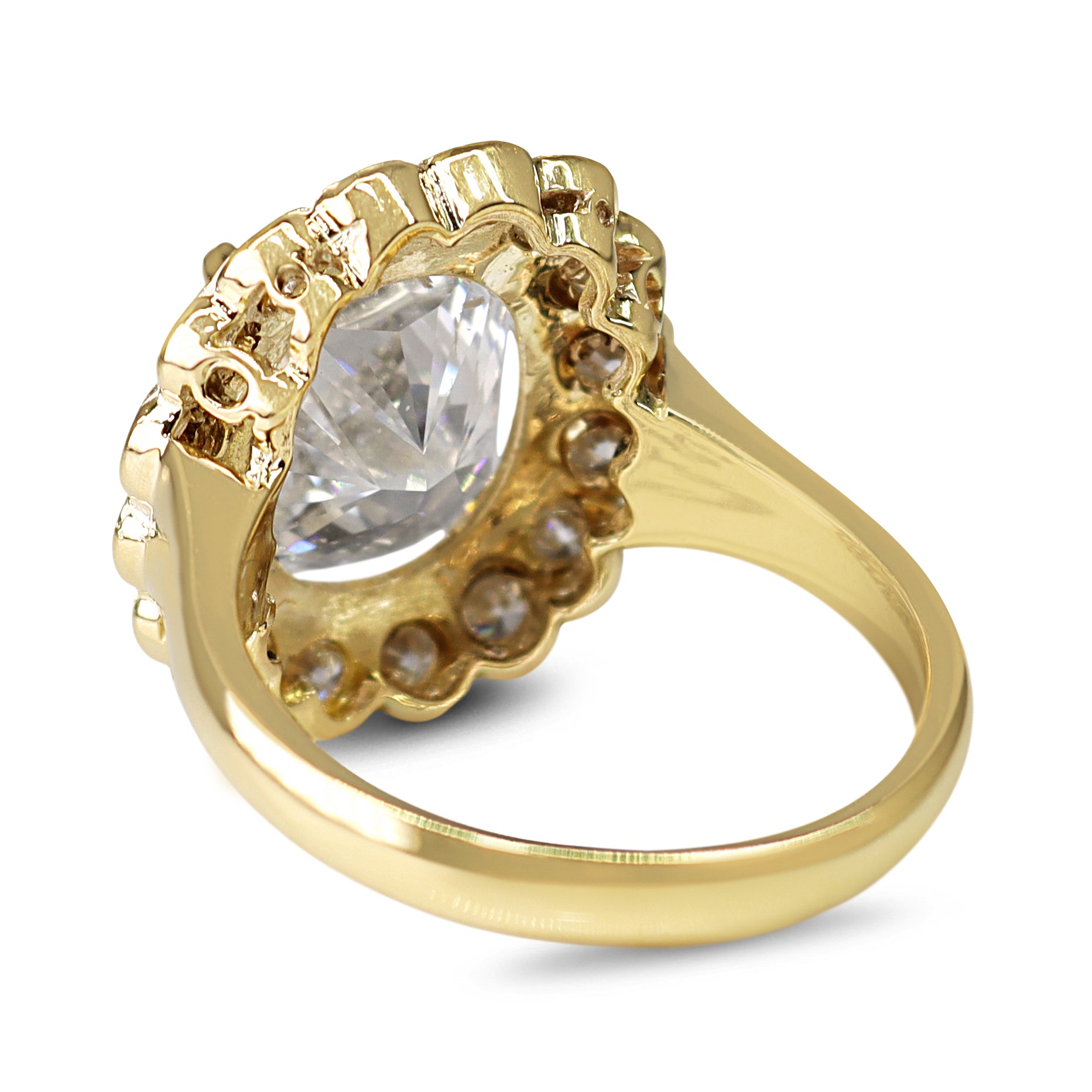 18ct Yellow Gold Lab Grown 5.03ct Cushion Cut Diamond Daisy Ring
