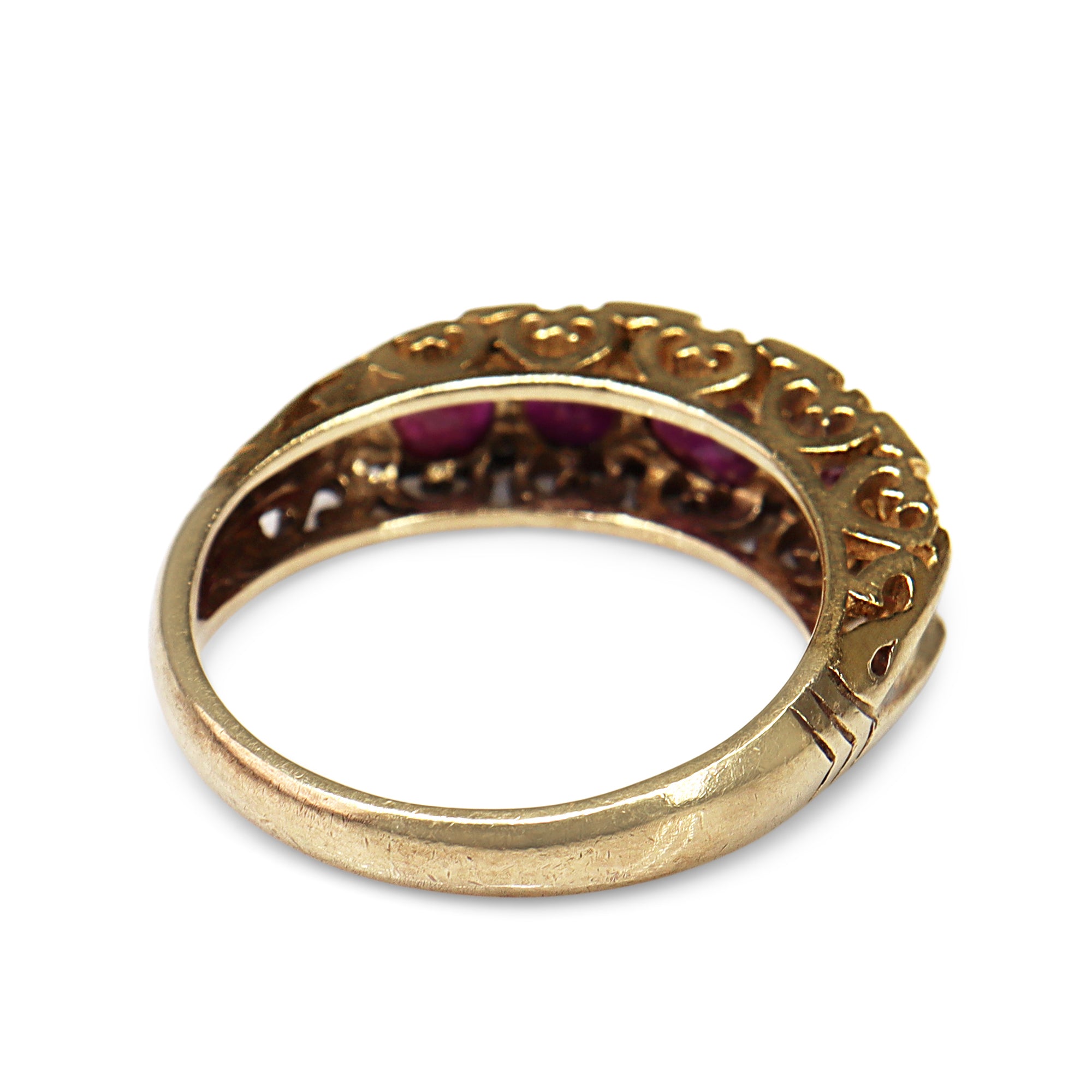 9ct Yellow Gold 5 Stone Ruby and Diamond Vintage Ring