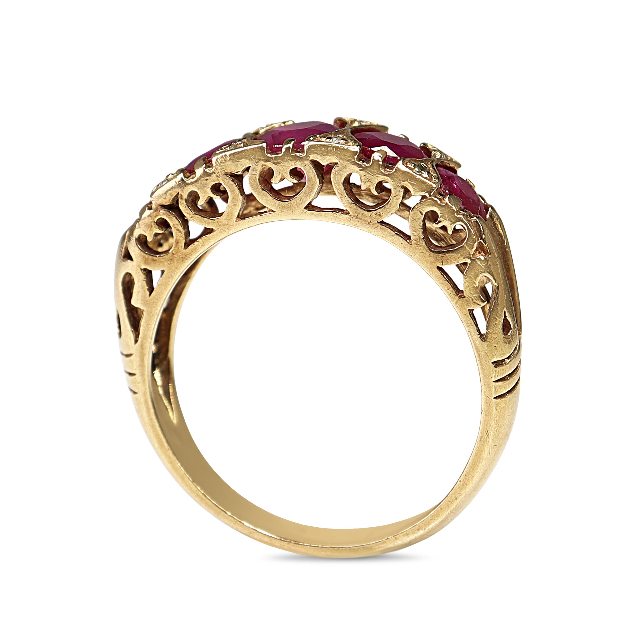9ct Yellow Gold 5 Stone Ruby and Diamond Vintage Ring