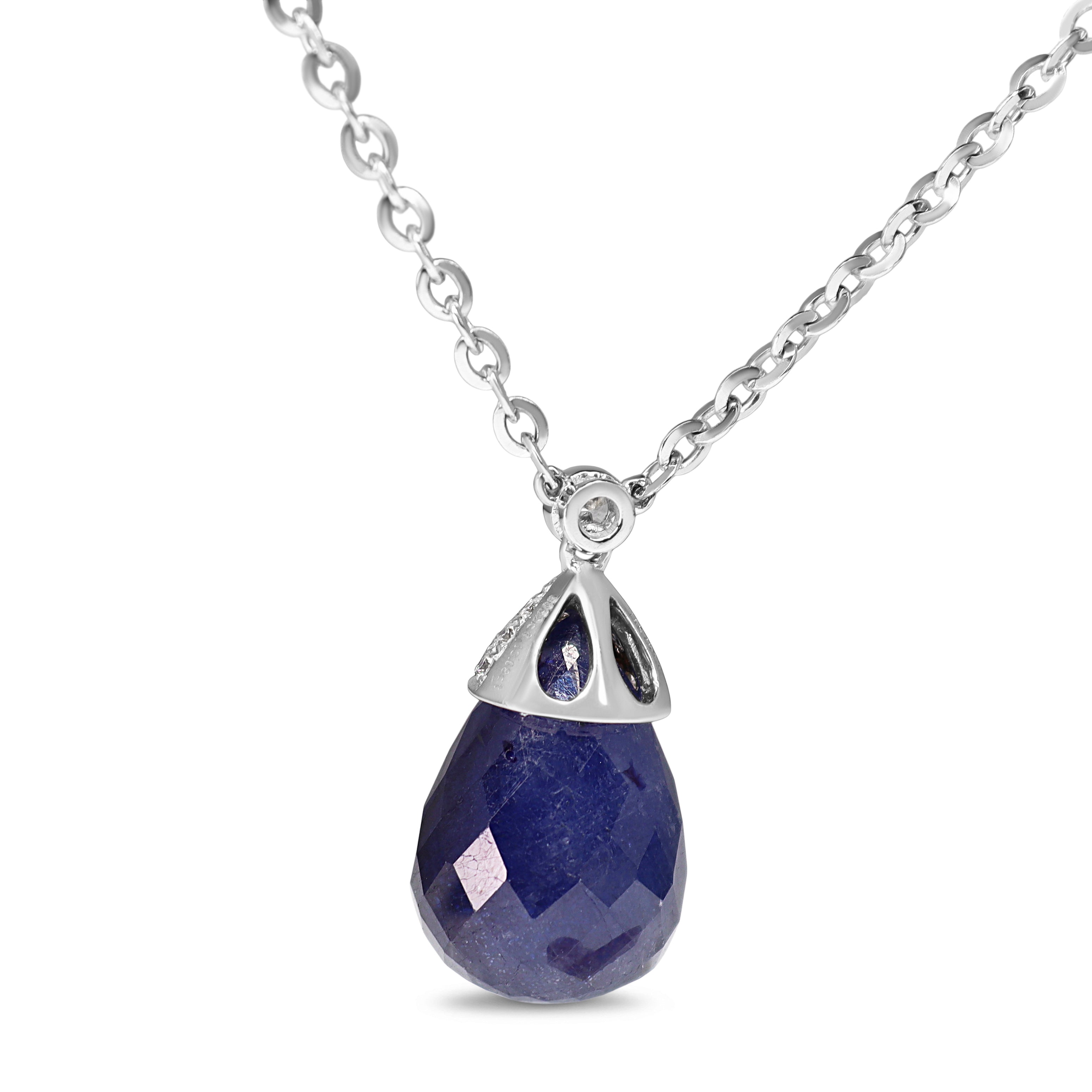 18ct White Gold Briolette Sapphire and Pavé Diamond Necklace