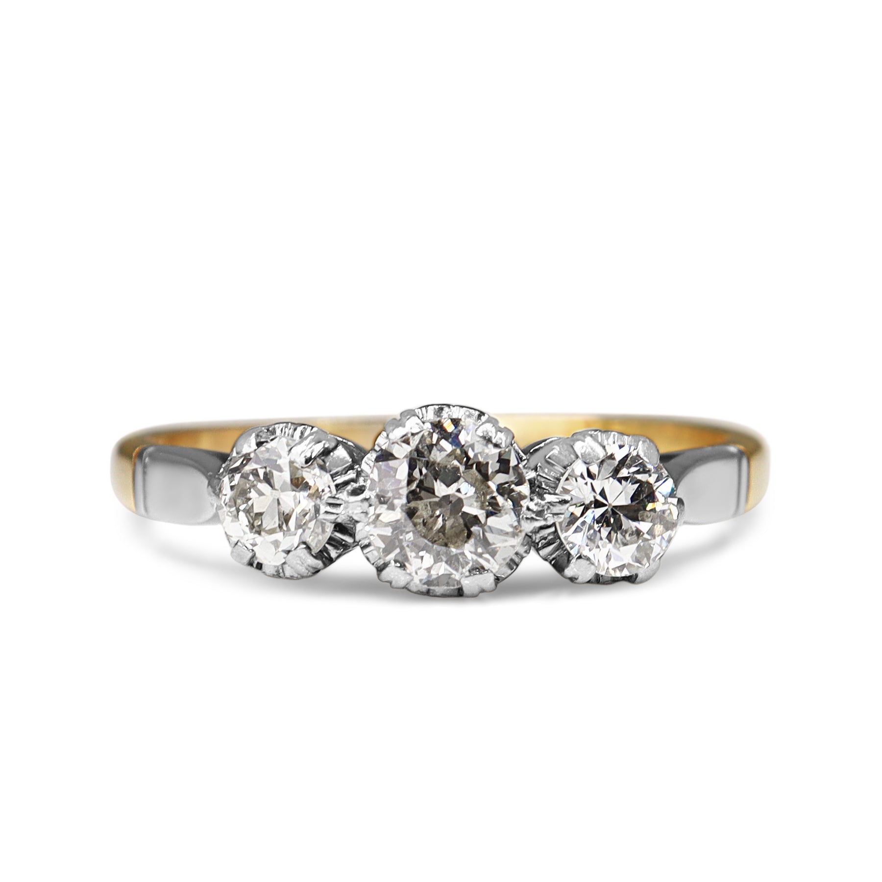 18ct and Platinum Antique Old Cut 3 Stone Diamond Ring