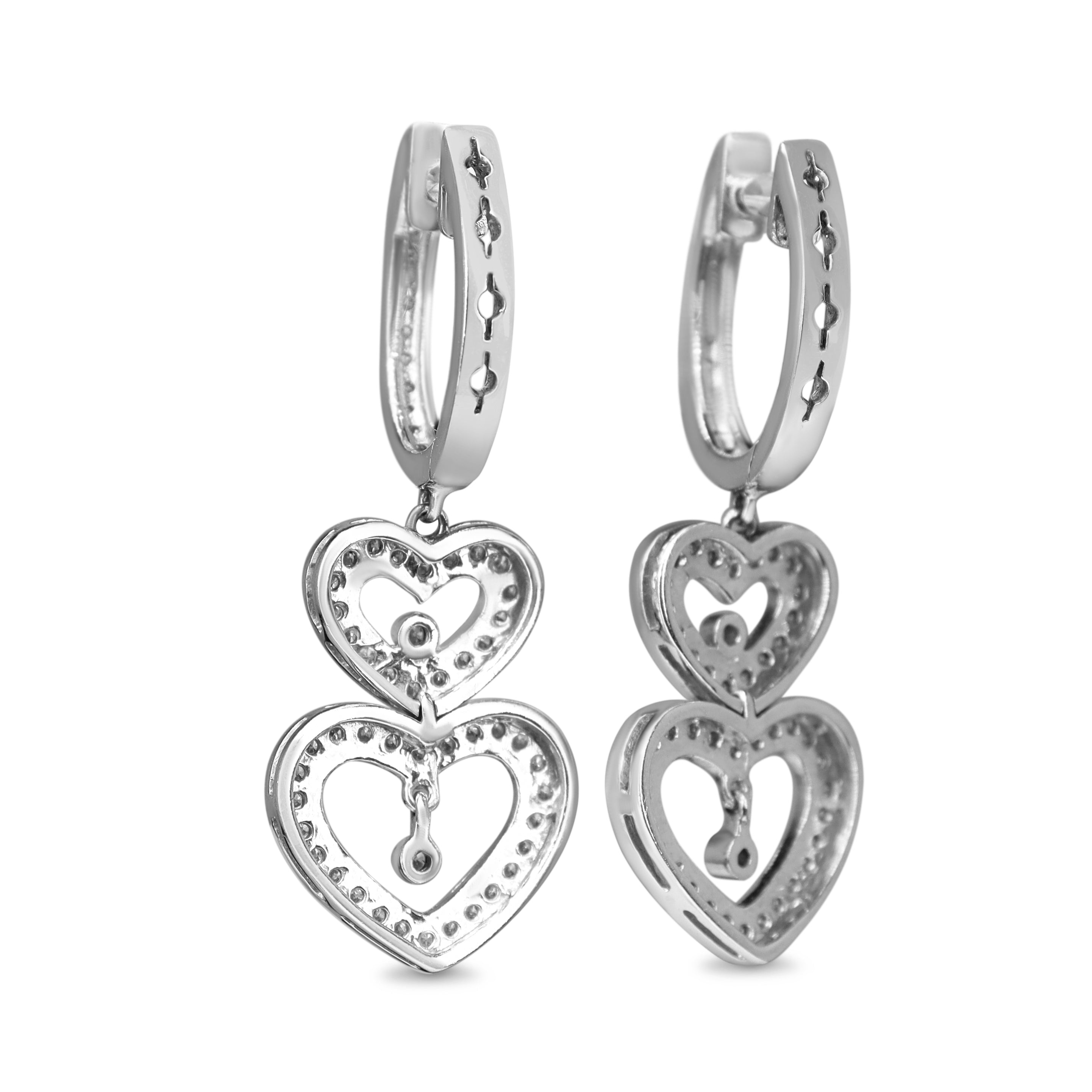 18ct White Gold Diamond Heart Drop Earrings