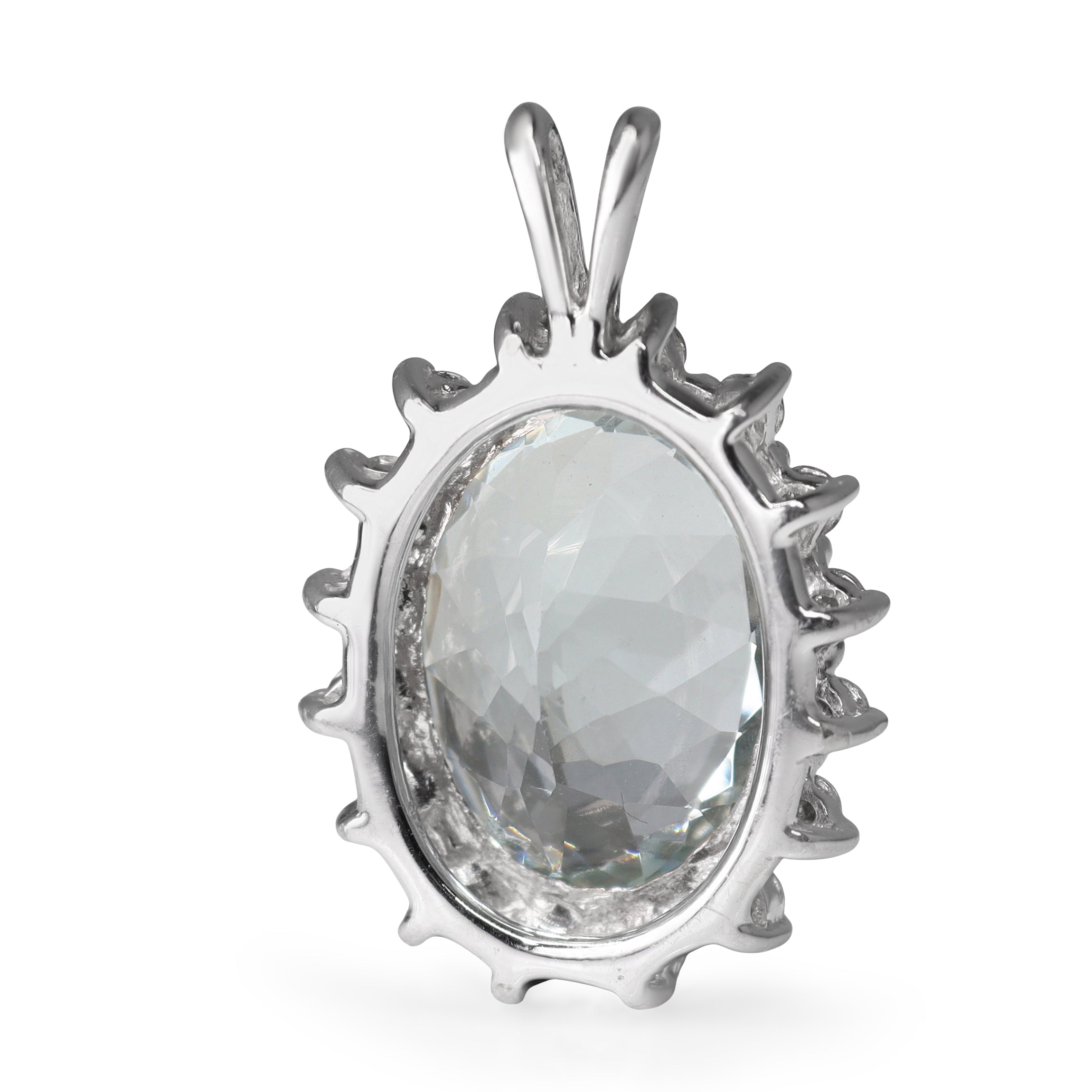 14ct White Gold Aquamarine and Diamond Halo Pendant