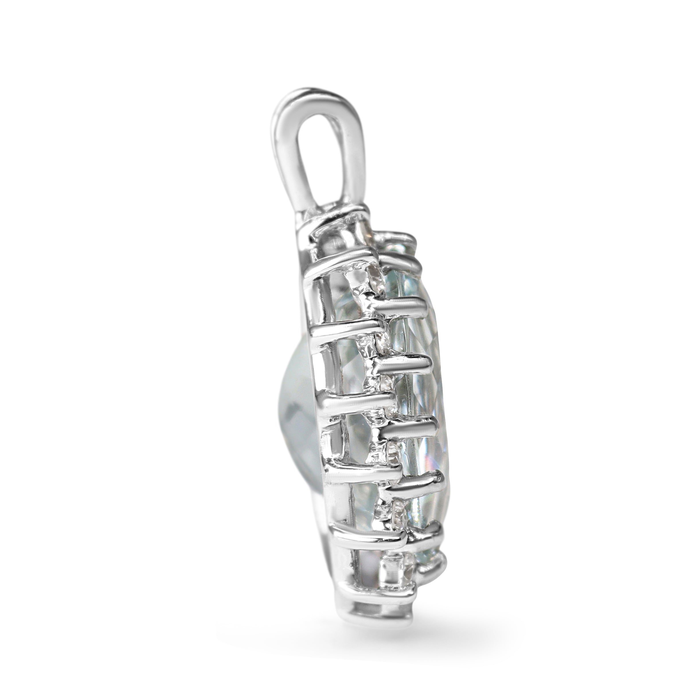 14ct White Gold Aquamarine and Diamond Halo Pendant