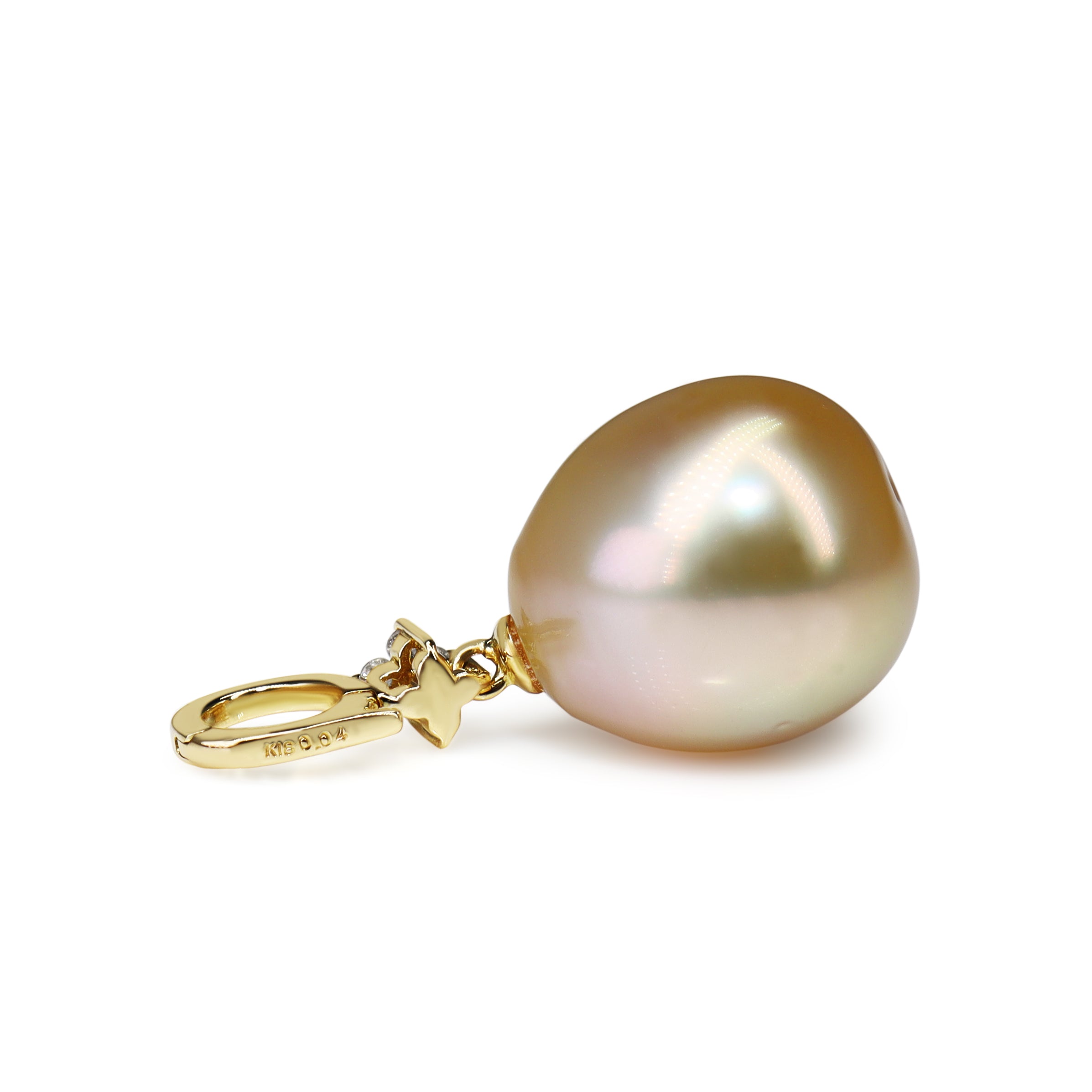 18ct Yellow Gold 13mm Golden South Sea Pearl and Diamond Enhancer Pendant