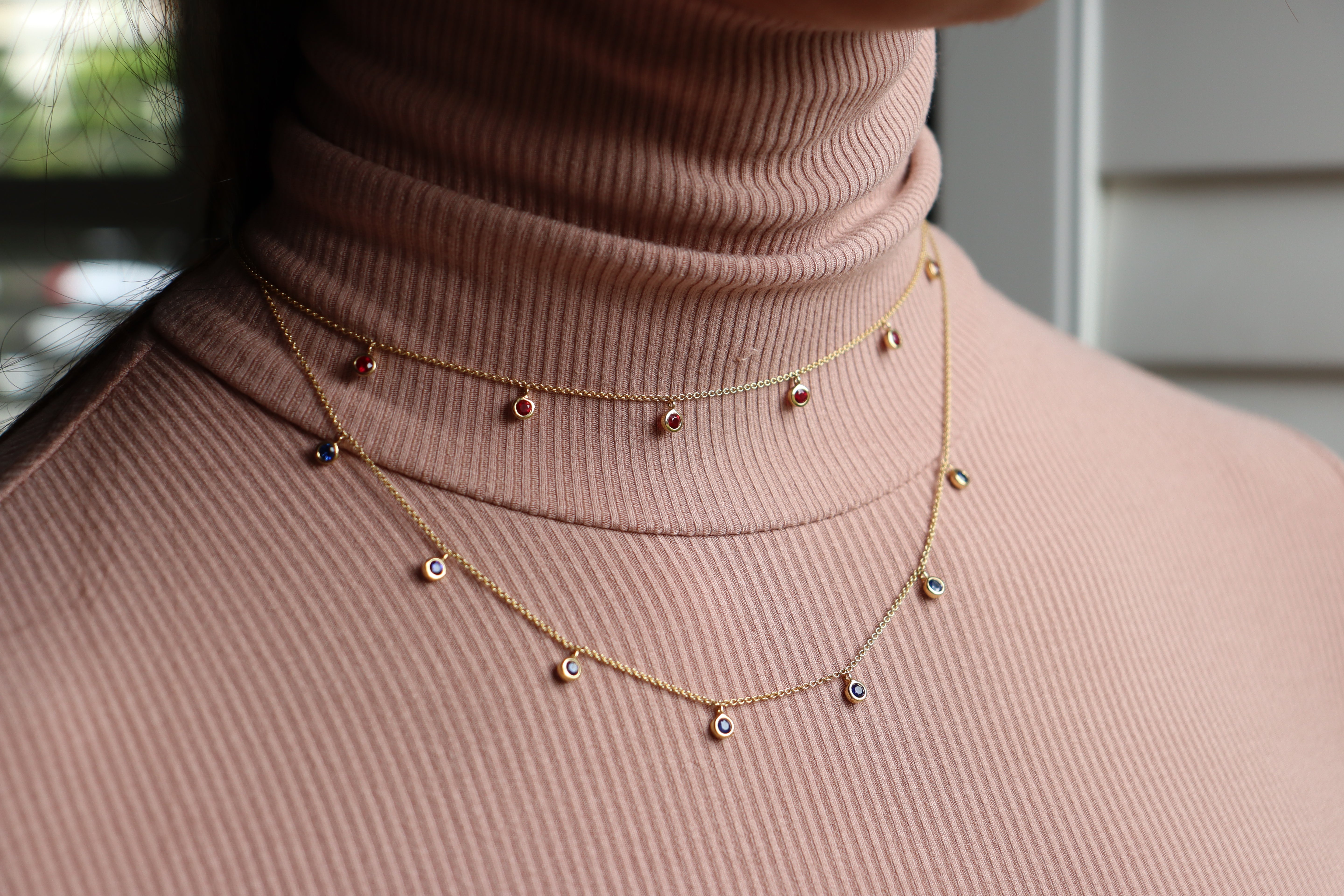 18ct Yellow Gold Ruby Bezel Necklace