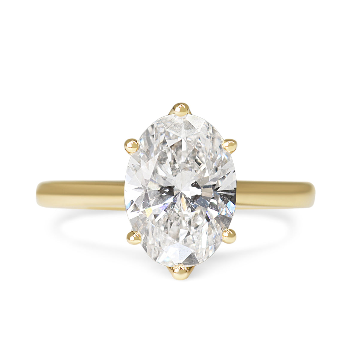 14ct Yellow Gold 2.50ct Lab Grown Oval Diamond 6 Claw Solitaire Ring
