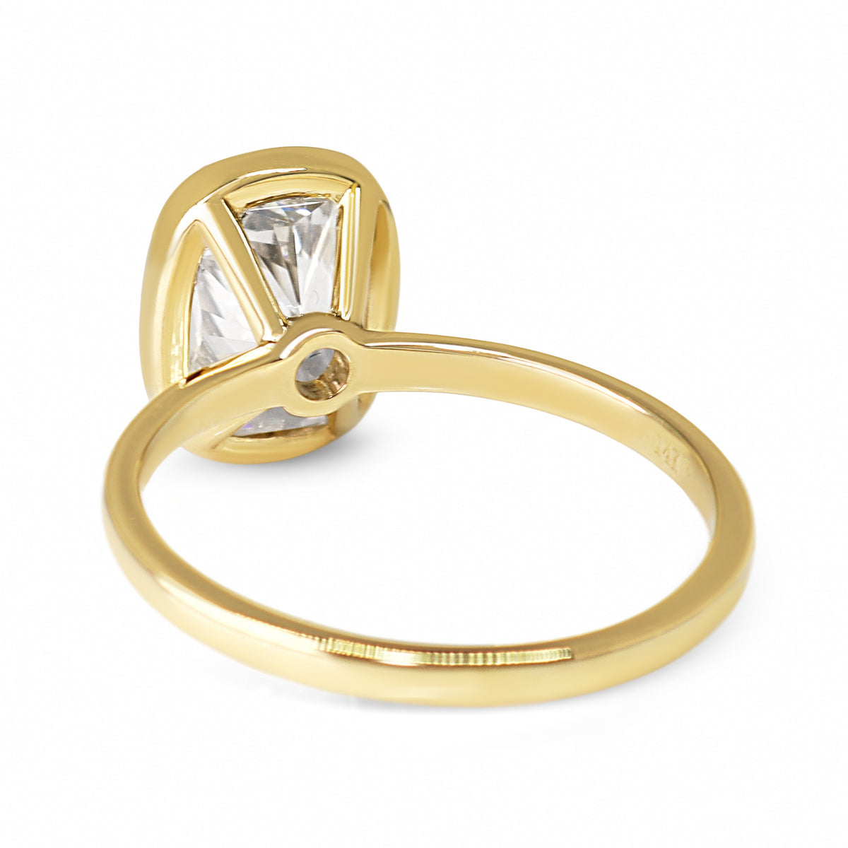 14ct Yellow Gold 3.00ct Lab Grown Cushion Cut Bezel Set Diamond Ring