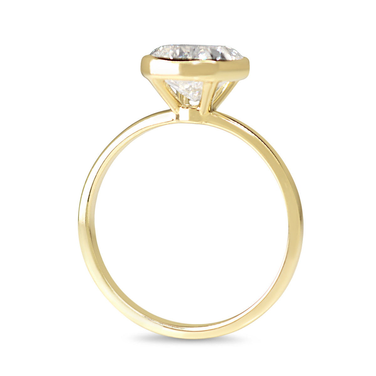 14ct Yellow Gold 3.00ct Lab Grown Cushion Cut Bezel Set Diamond Ring