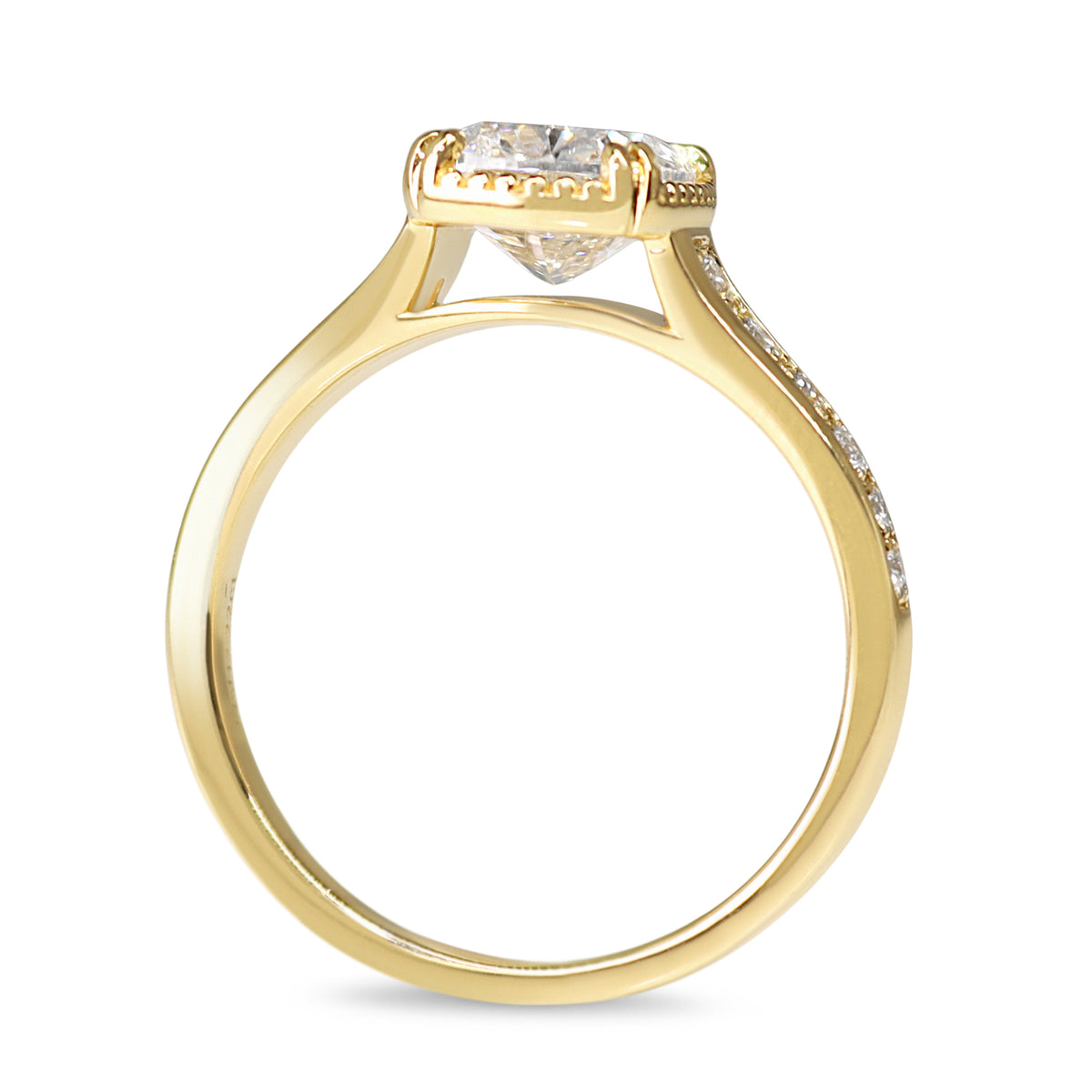 18ct Yellow Gold Lab Grown 2.01ct Cushion and Millgrain Diamond Ring