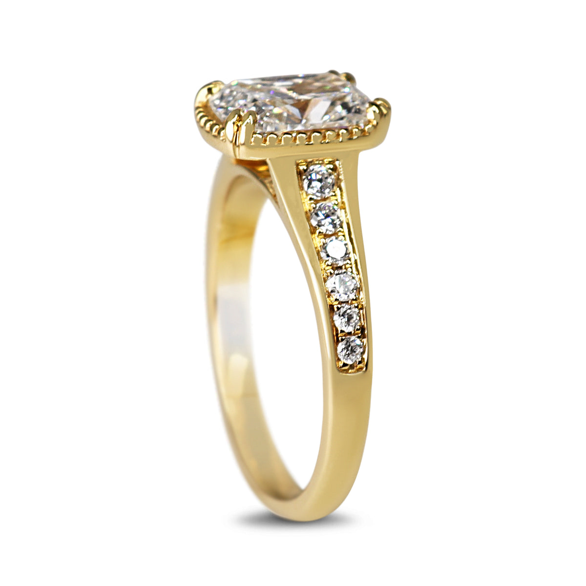 18ct Yellow Gold Lab Grown 2.01ct Cushion and Millgrain Diamond Ring